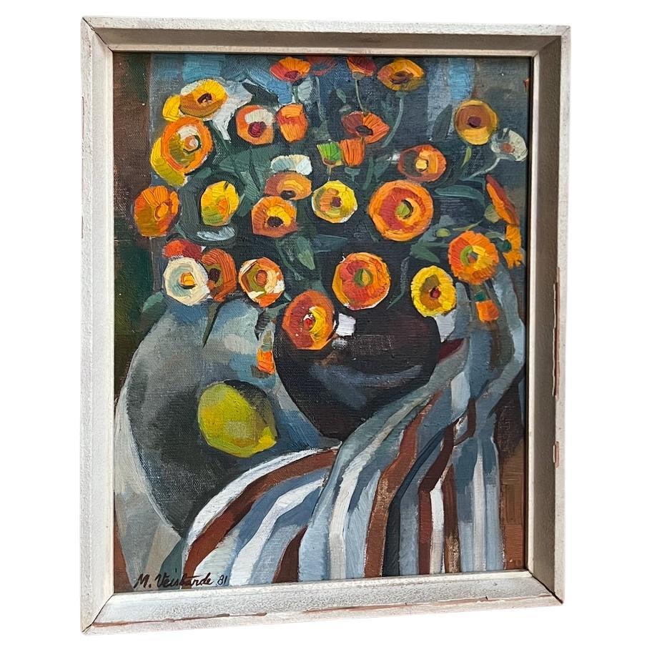 Natura morta floreale dipinto a olio da Maira Veisbārde, Lettonia, 1981