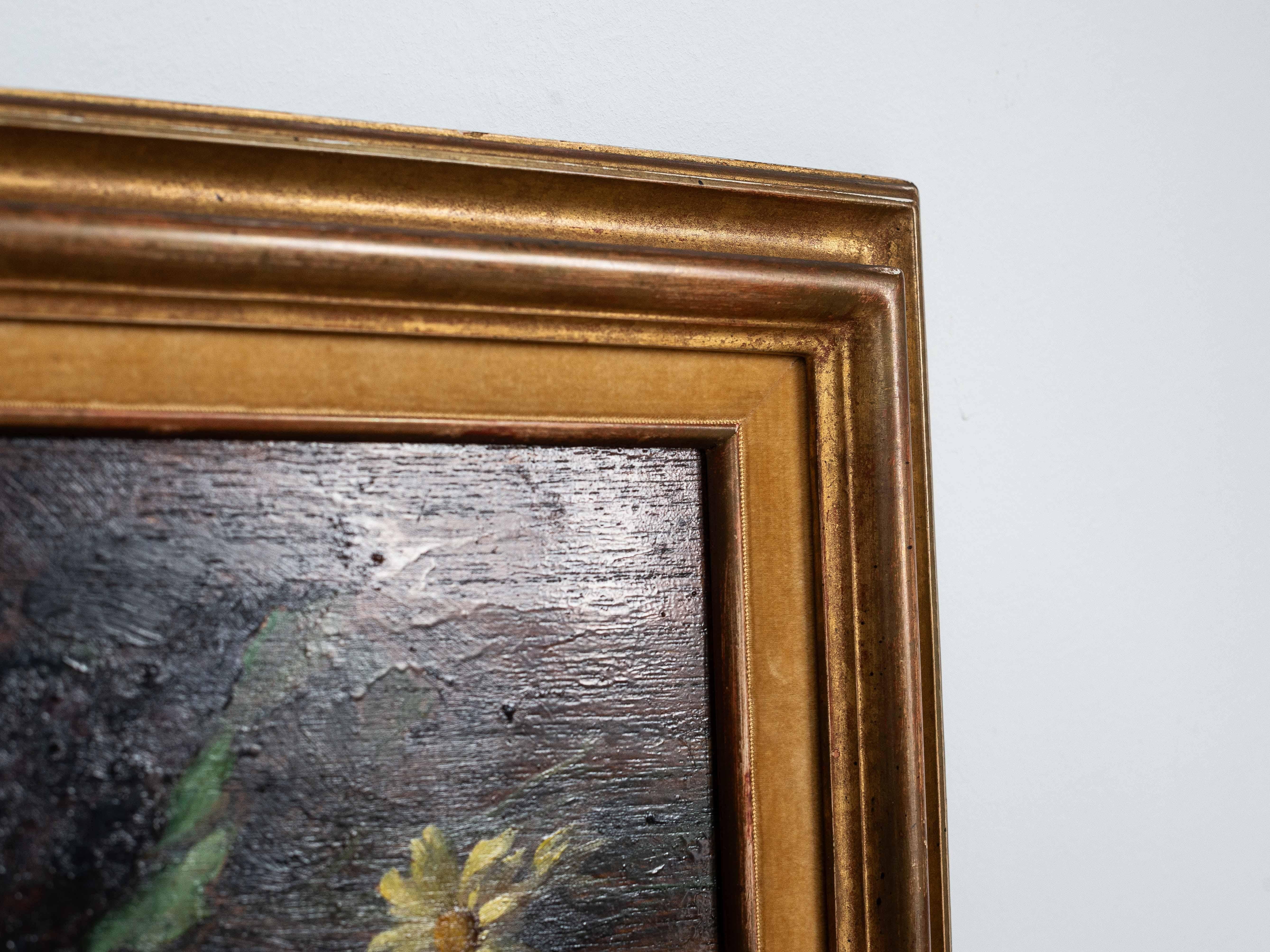 Floral Still Life, Oil Painting in Gilded Oak Frame, Late 19th Century For Sale 3