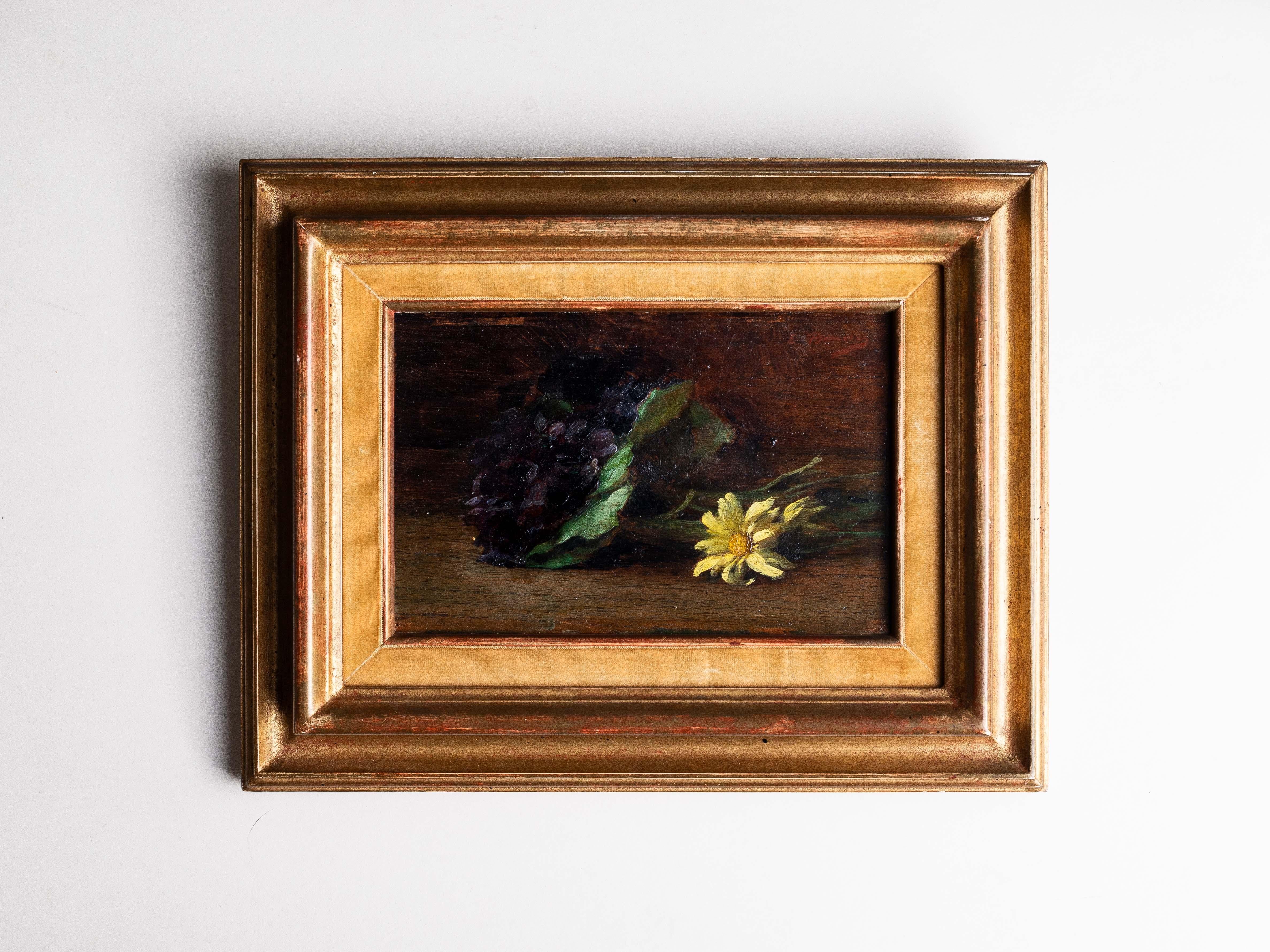 French Floral Still Life, Oil Painting in Gilded Oak Frame, Late 19th Century For Sale