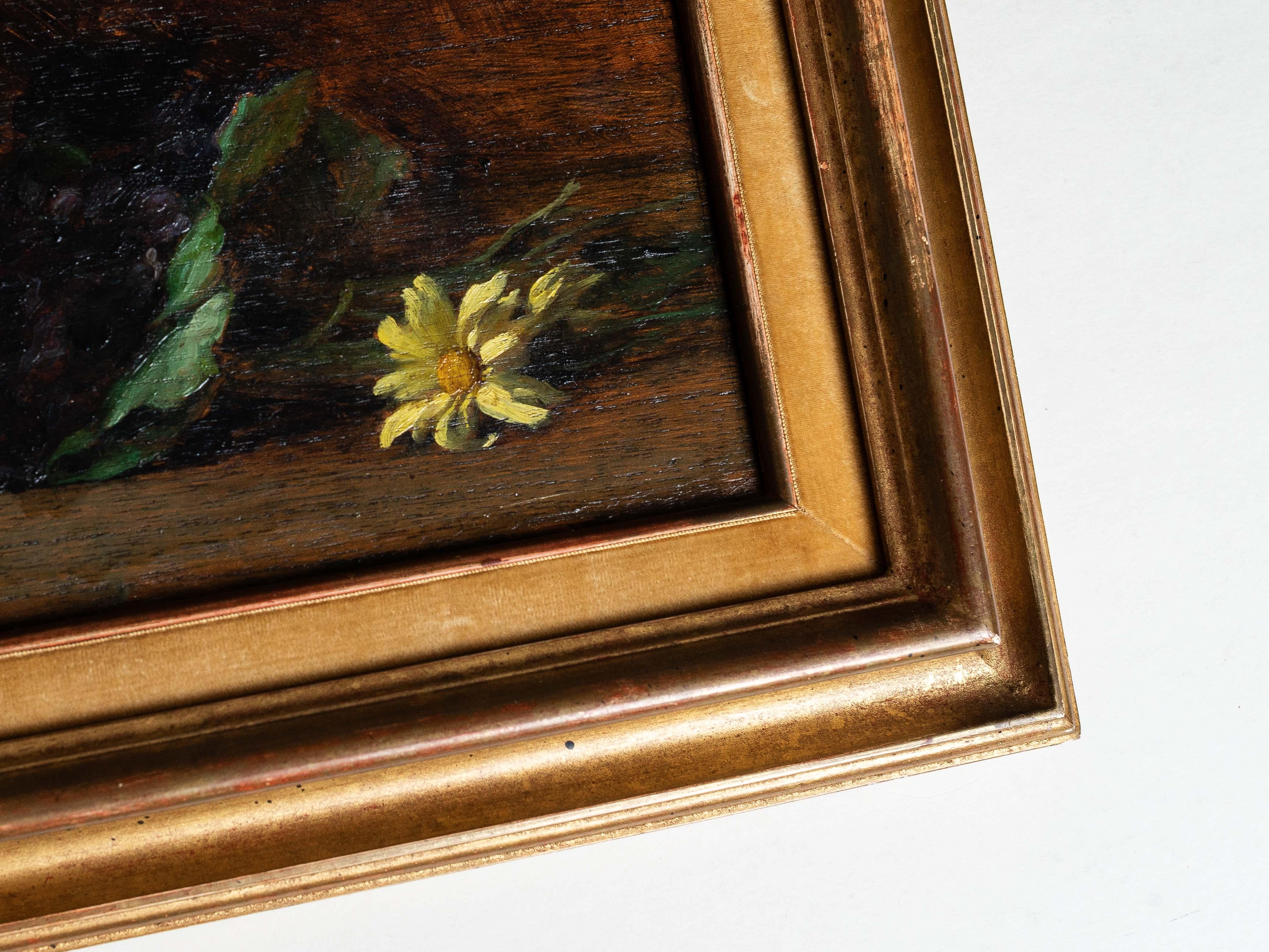 Painted Floral Still Life, Oil Painting in Gilded Oak Frame, Late 19th Century For Sale