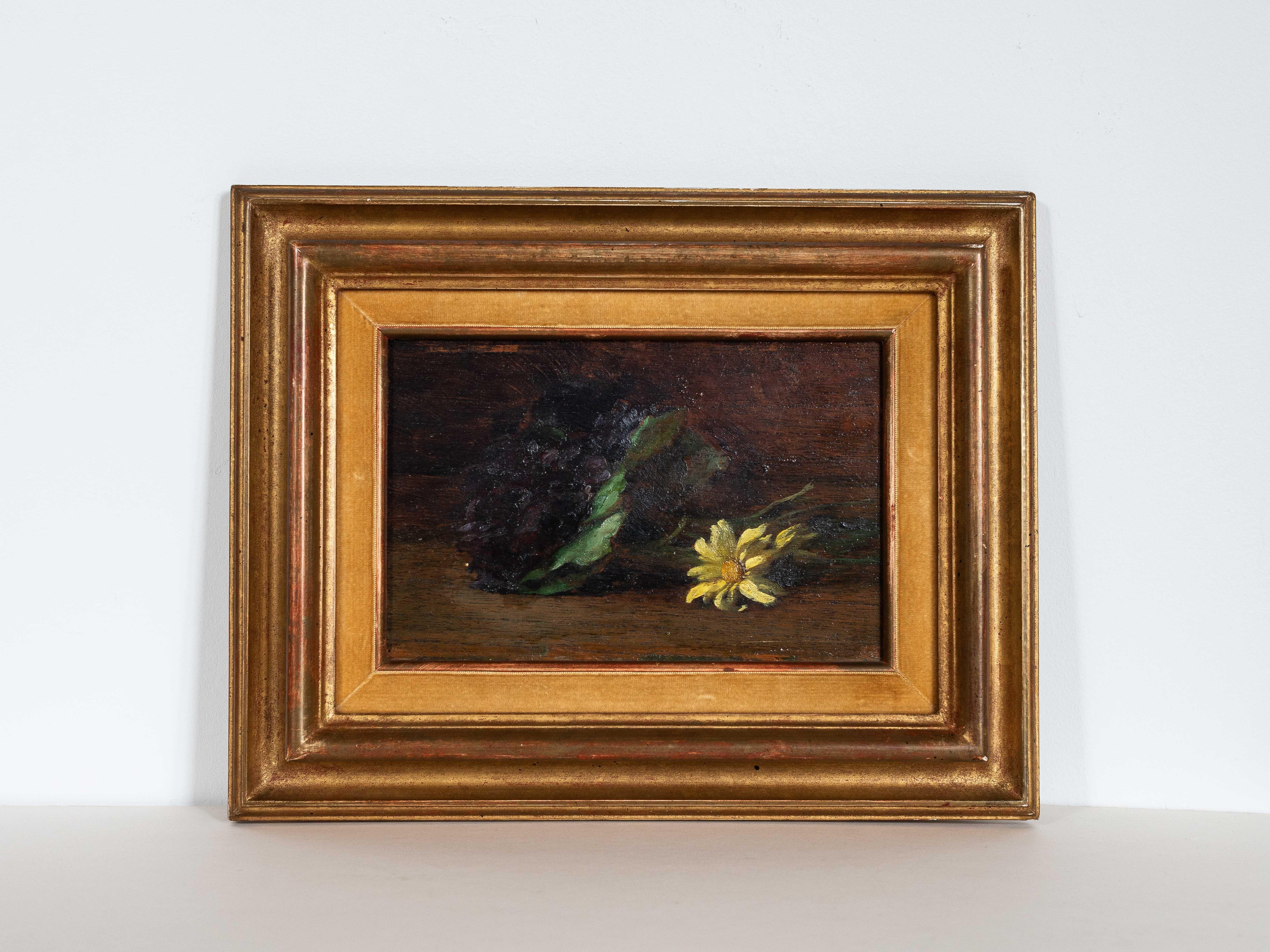 Floral Still Life, Oil Painting in Gilded Oak Frame, Late 19th Century In Good Condition For Sale In ROUEN, FR