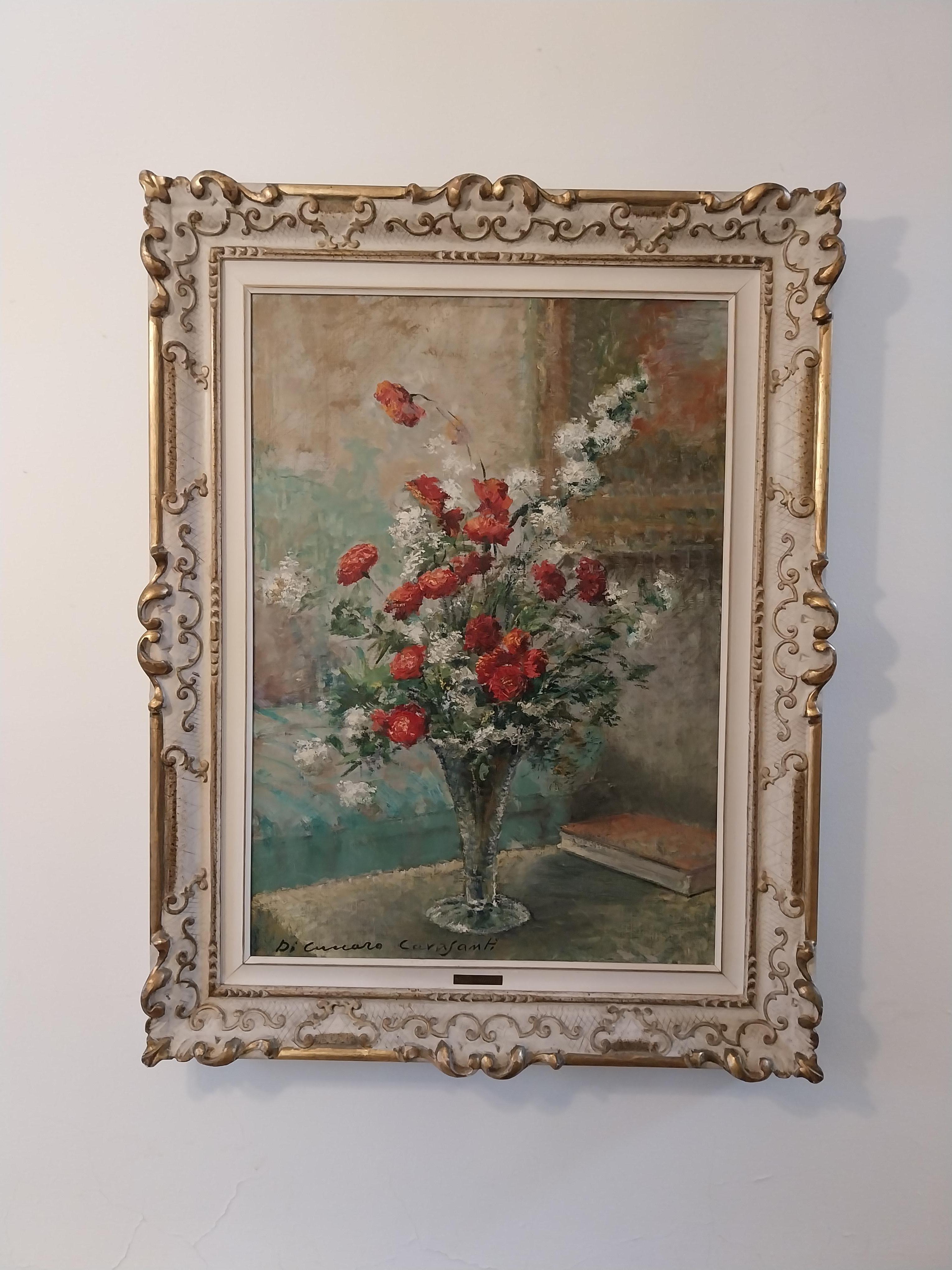Still Life Flower Oil Painting  Italian Giuseppe Cavasanti For Sale 5