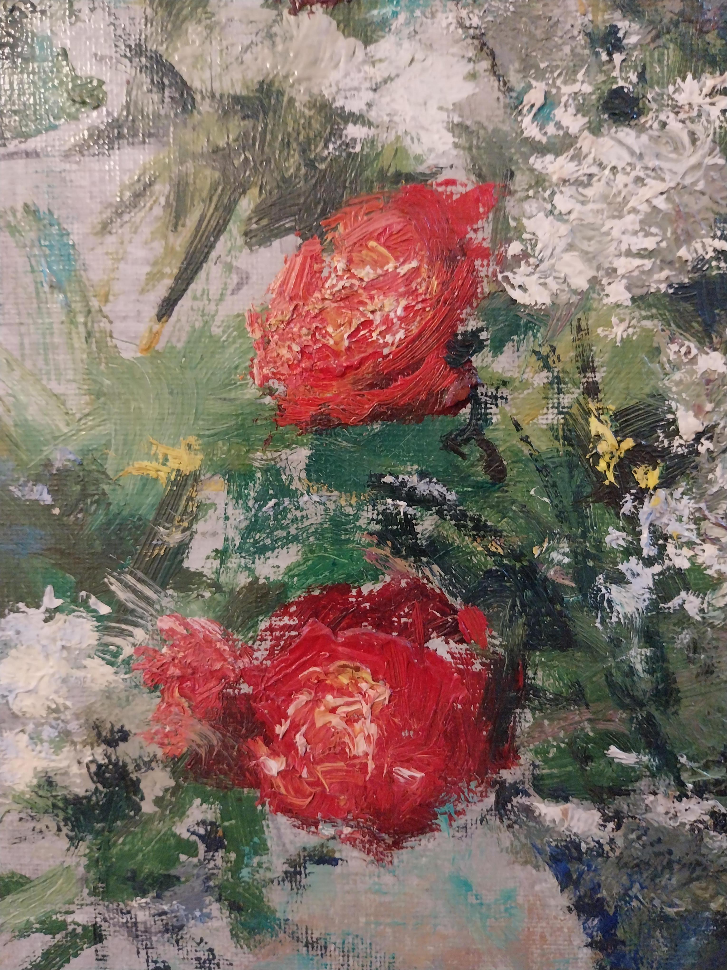 Painted Still Life Flower Oil Painting  Italian Giuseppe Cavasanti For Sale
