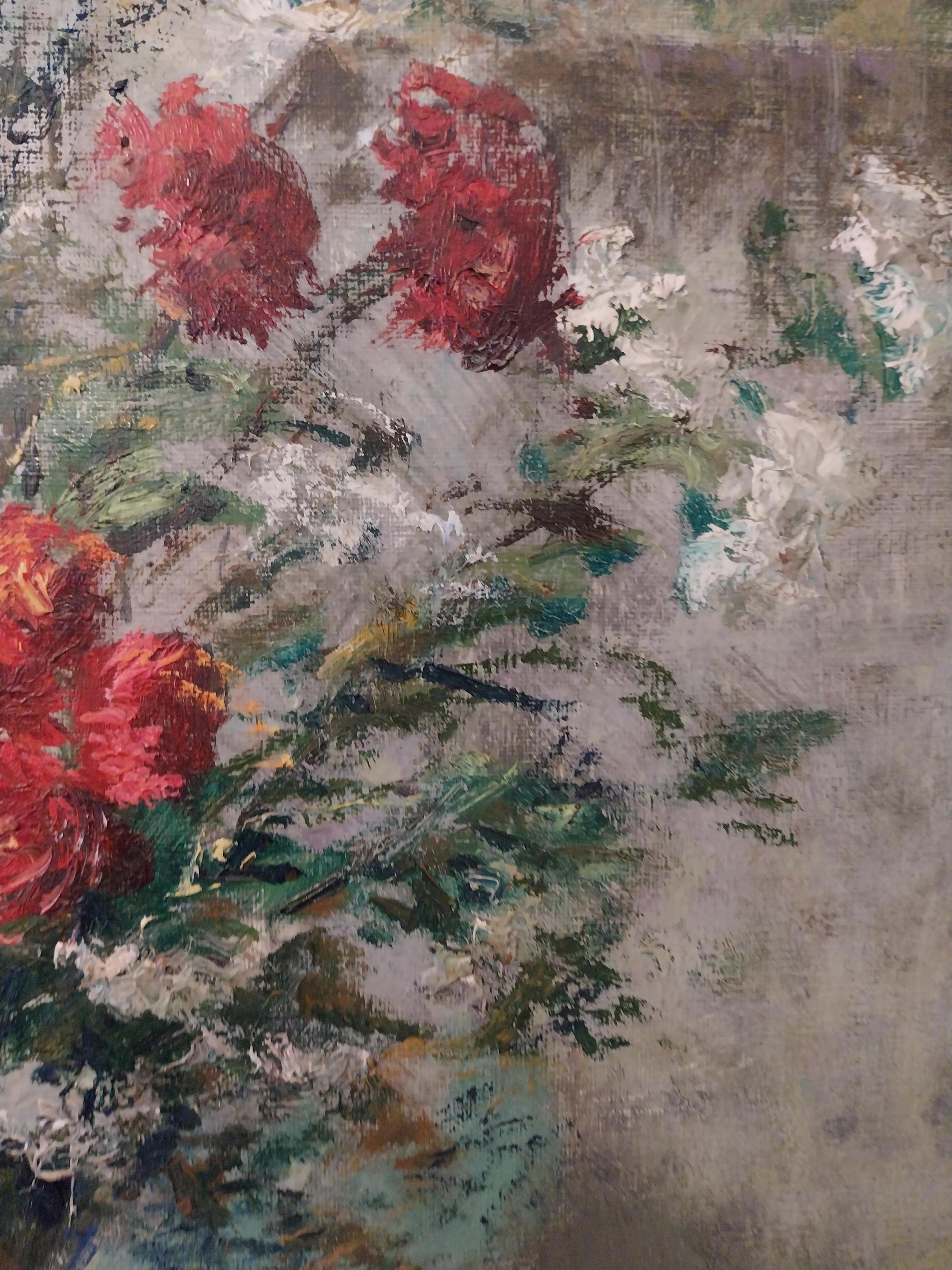 Still Life Flower Oil Painting  Italian Giuseppe Cavasanti In Good Condition For Sale In Staffordshire, GB