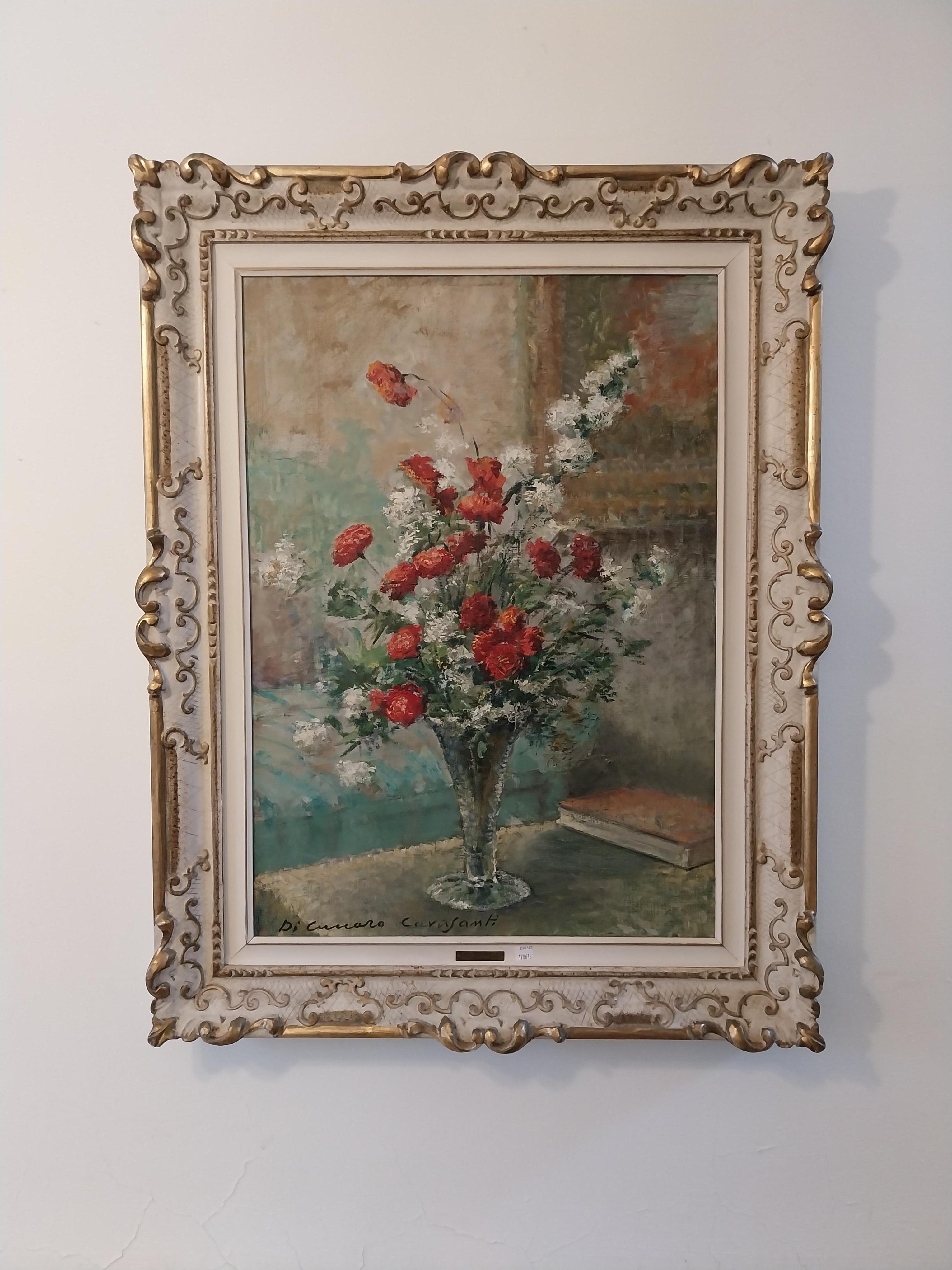 Still Life Flower Oil Painting  Italian Giuseppe Cavasanti For Sale 2