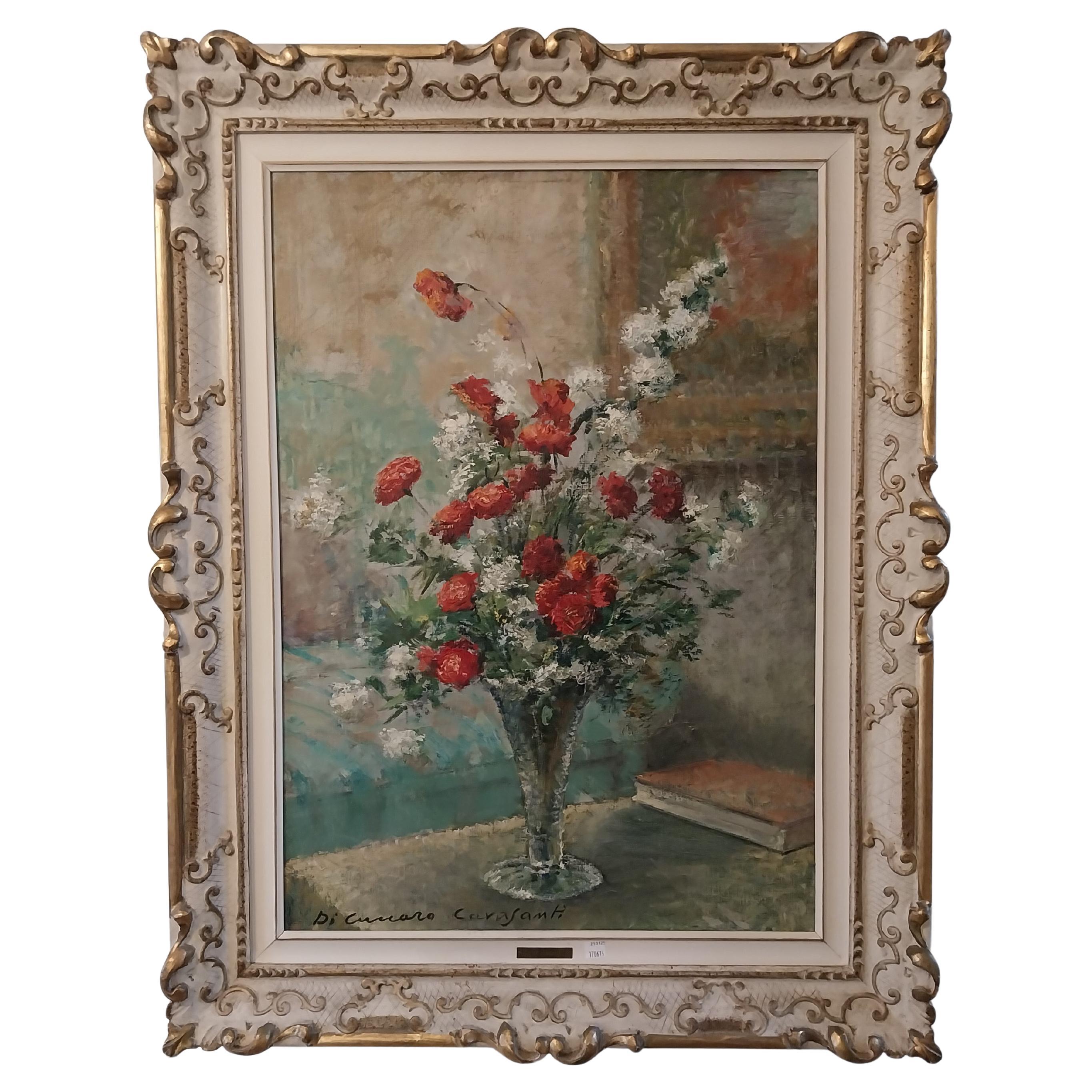Nature morte fleurie peinture à l'huile  Giuseppe Cavasanti