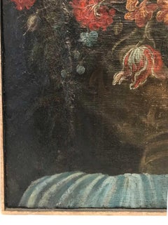 Floral Still Life Oil Painting with Arch Top in Wood Frame