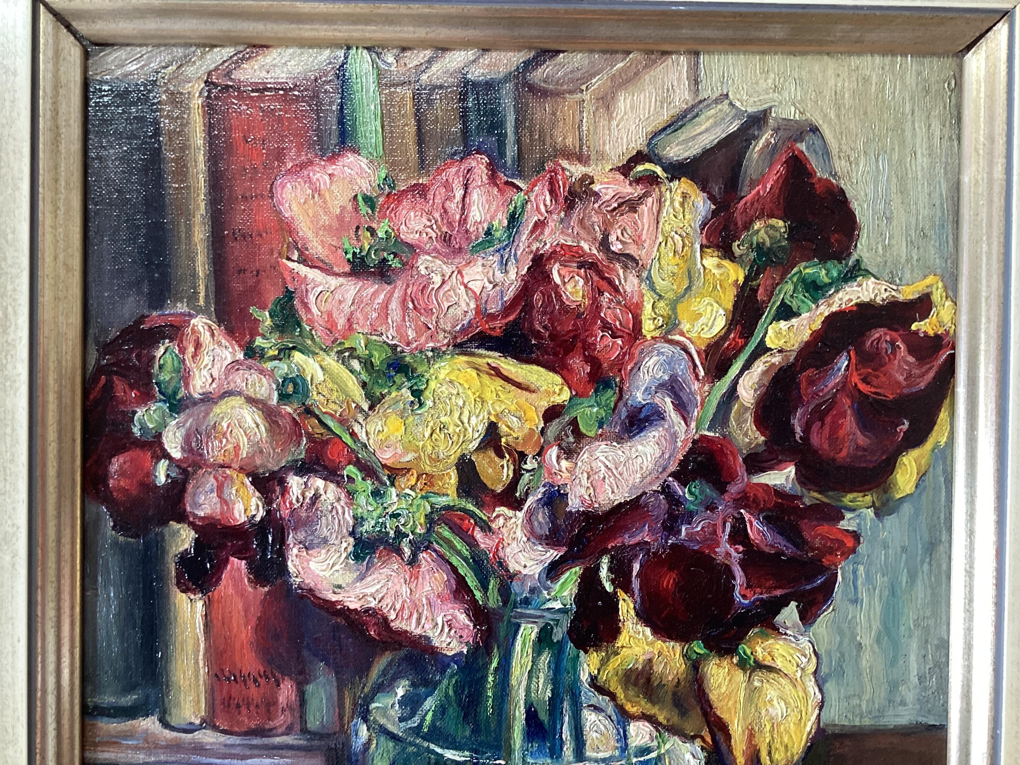 Mid-Century Modern Floral Still Life on Board by Rosario Gerbino (1900-1972) For Sale
