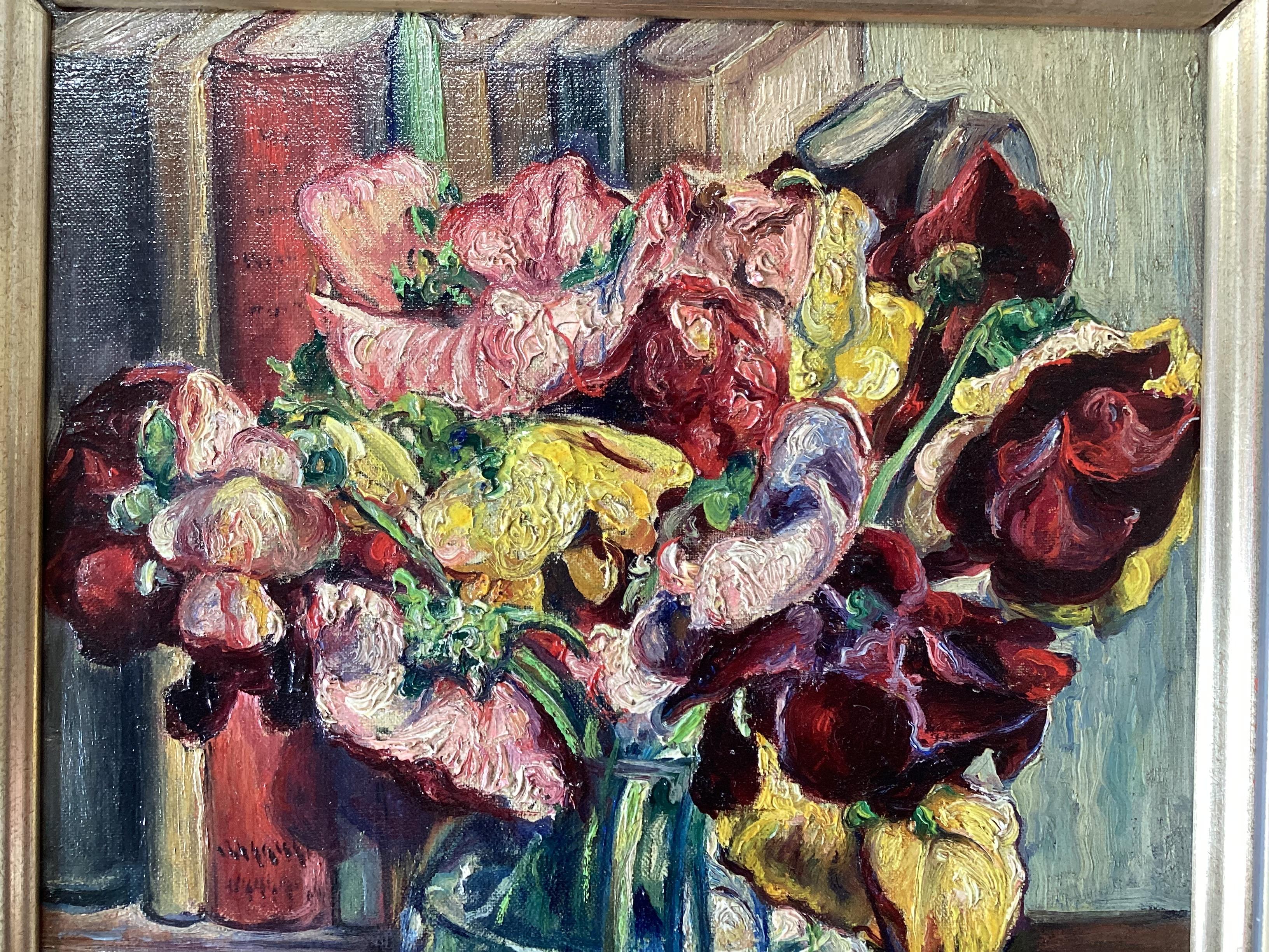Floral Still Life on Board by Rosario Gerbino (1900-1972) In Good Condition For Sale In Lambertville, NJ
