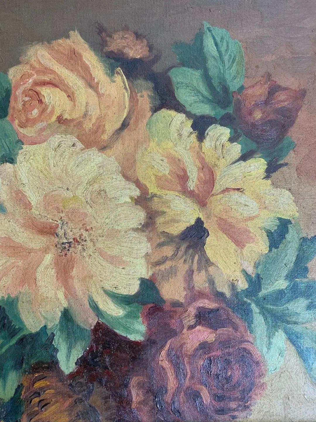 Hand-Painted Tuscan Floral Still Life For Sale