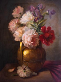 Floral Still Life Painting By Raymond Besse, 20th Century