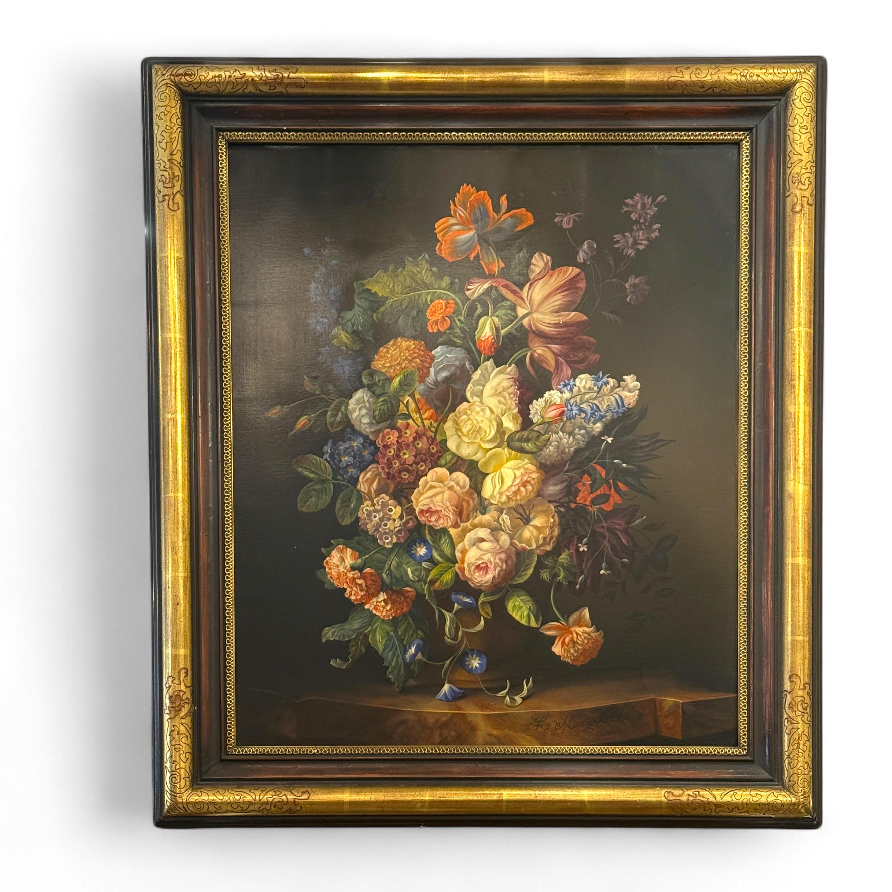 Floral Still Life Painting signed by the artist Leopold Maywalt, 19th Century For Sale 5