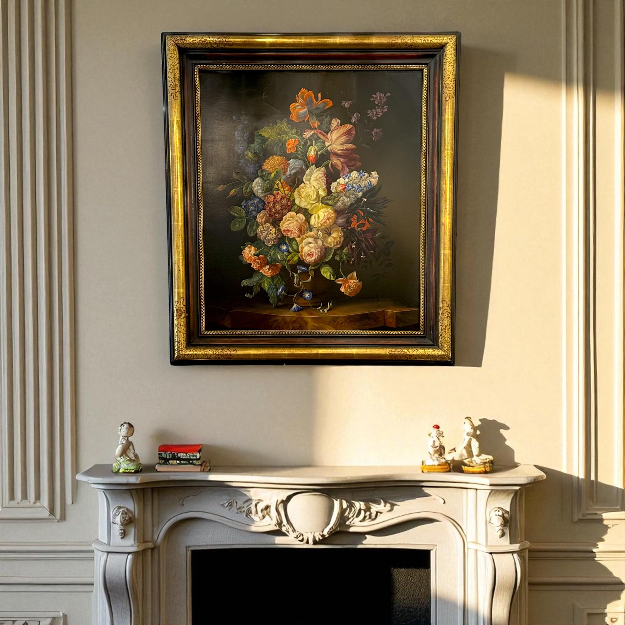 Beaux Arts Floral Still Life Painting signed by the artist Leopold Maywalt, 19th Century For Sale