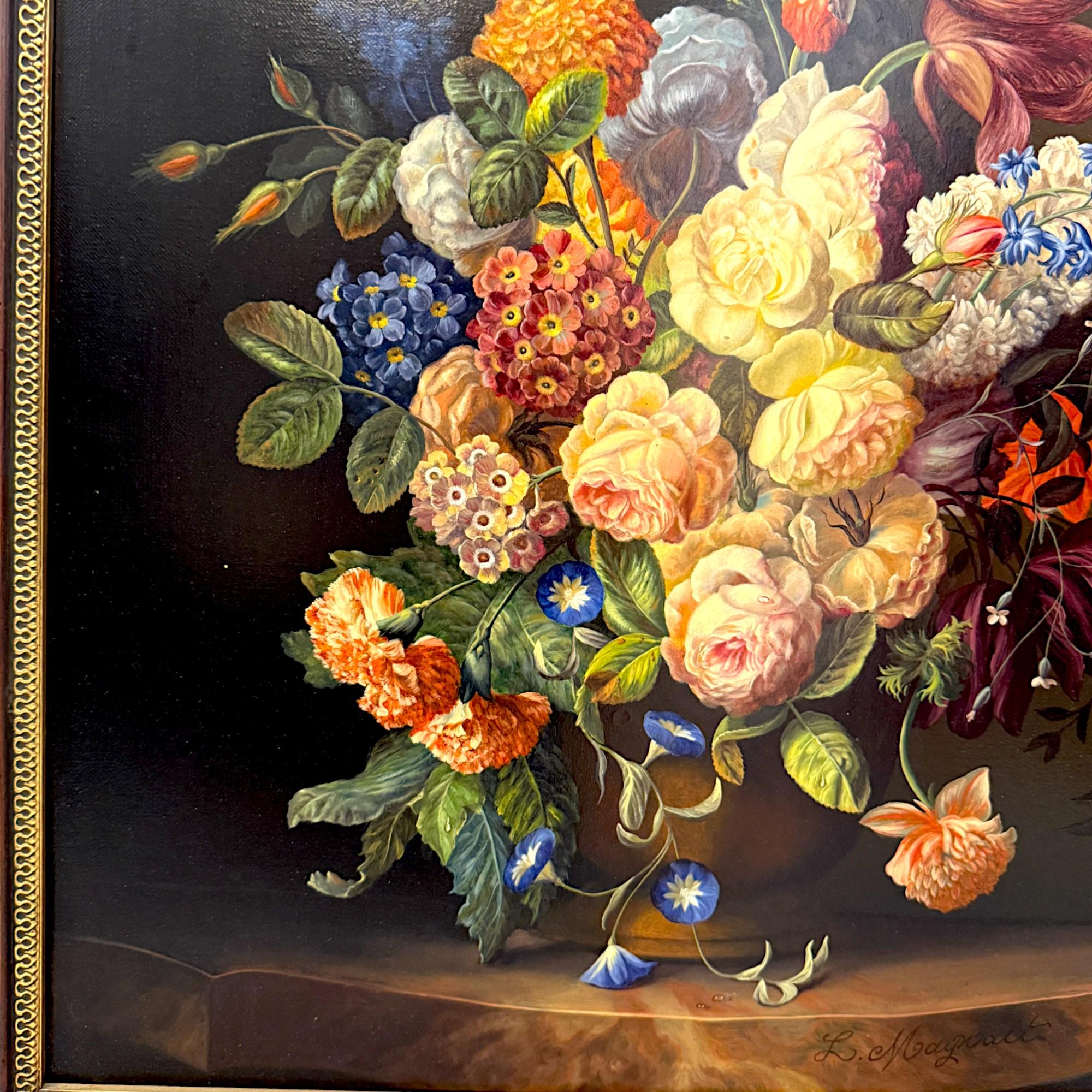 Oiled Floral Still Life Painting signed by the artist Leopold Maywalt, 19th Century For Sale