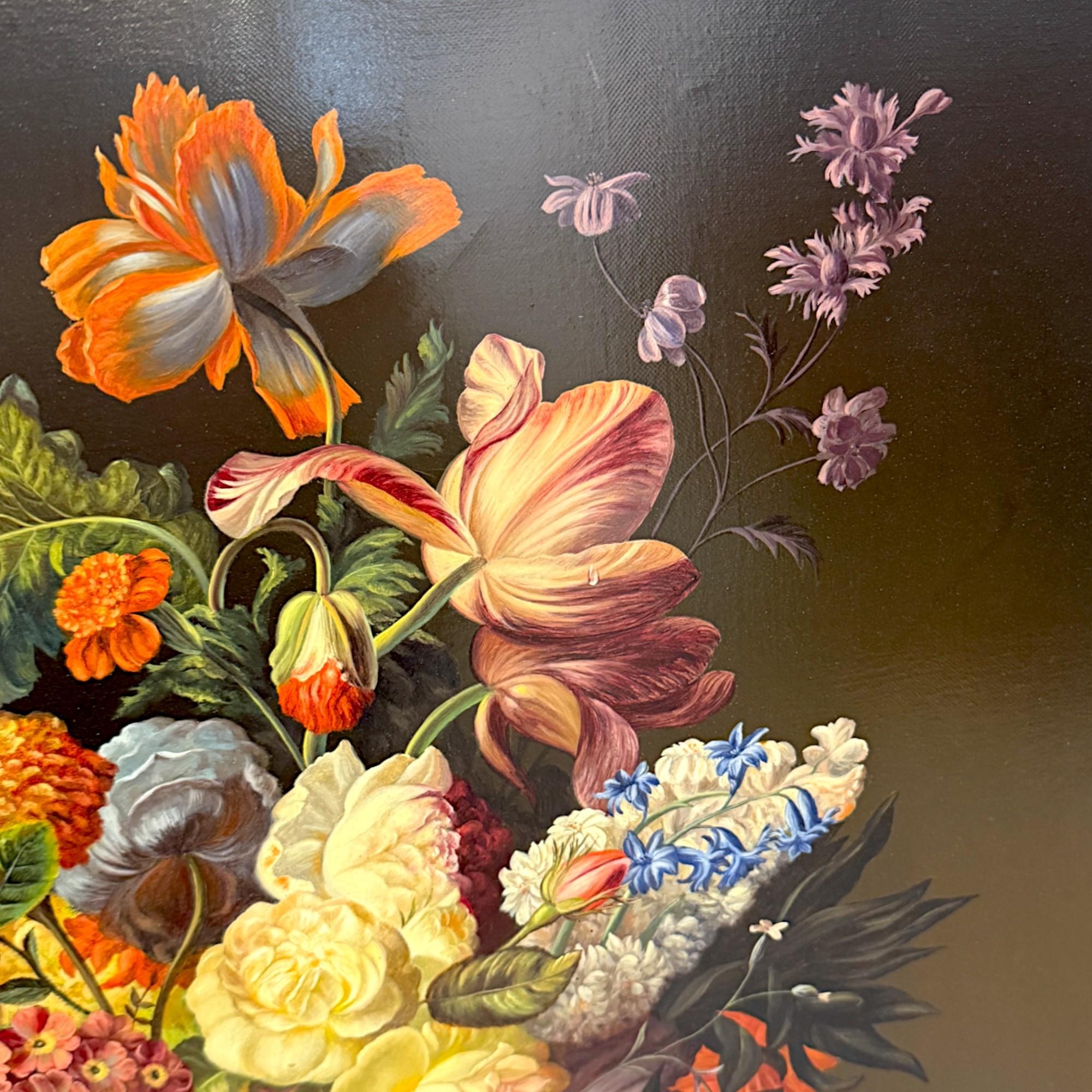 Canvas Floral Still Life Painting signed by the artist Leopold Maywalt, 19th Century For Sale
