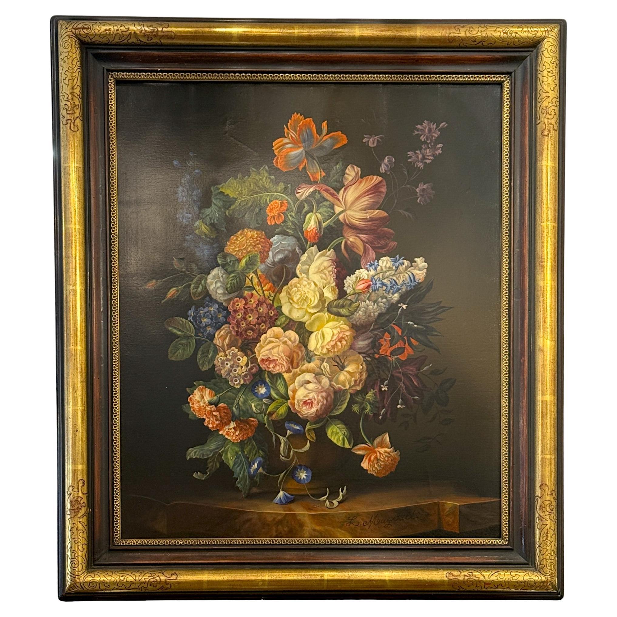 Floral Still Life Painting signed by the artist Leopold Maywalt, 19th Century For Sale