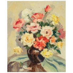 Floral Still Life Signed & Framed Oil on Canvas
