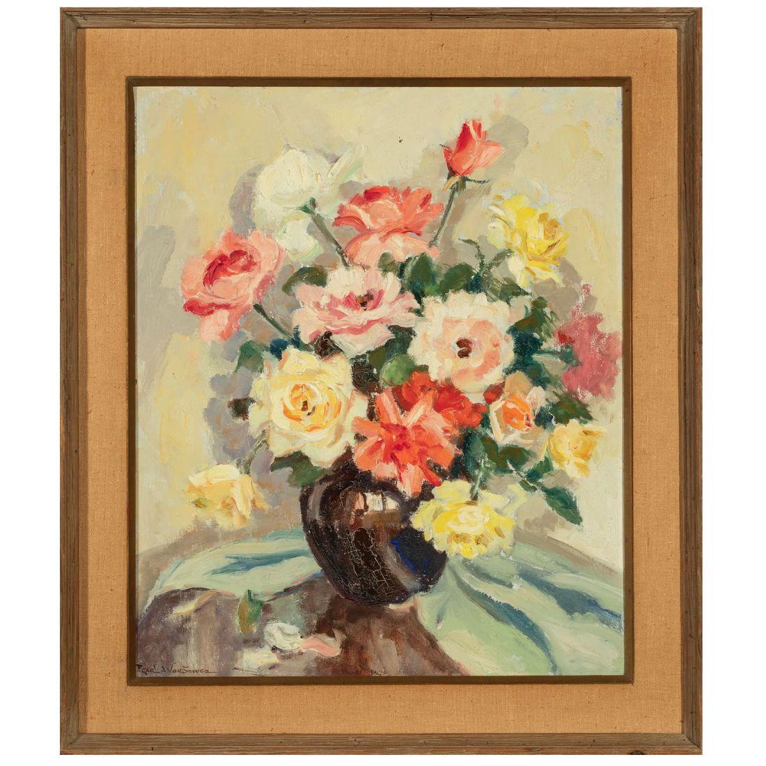 Blumenstillleben Signiert & Gerahmt Öl auf Leinwand (20. Jahrhundert) im Angebot