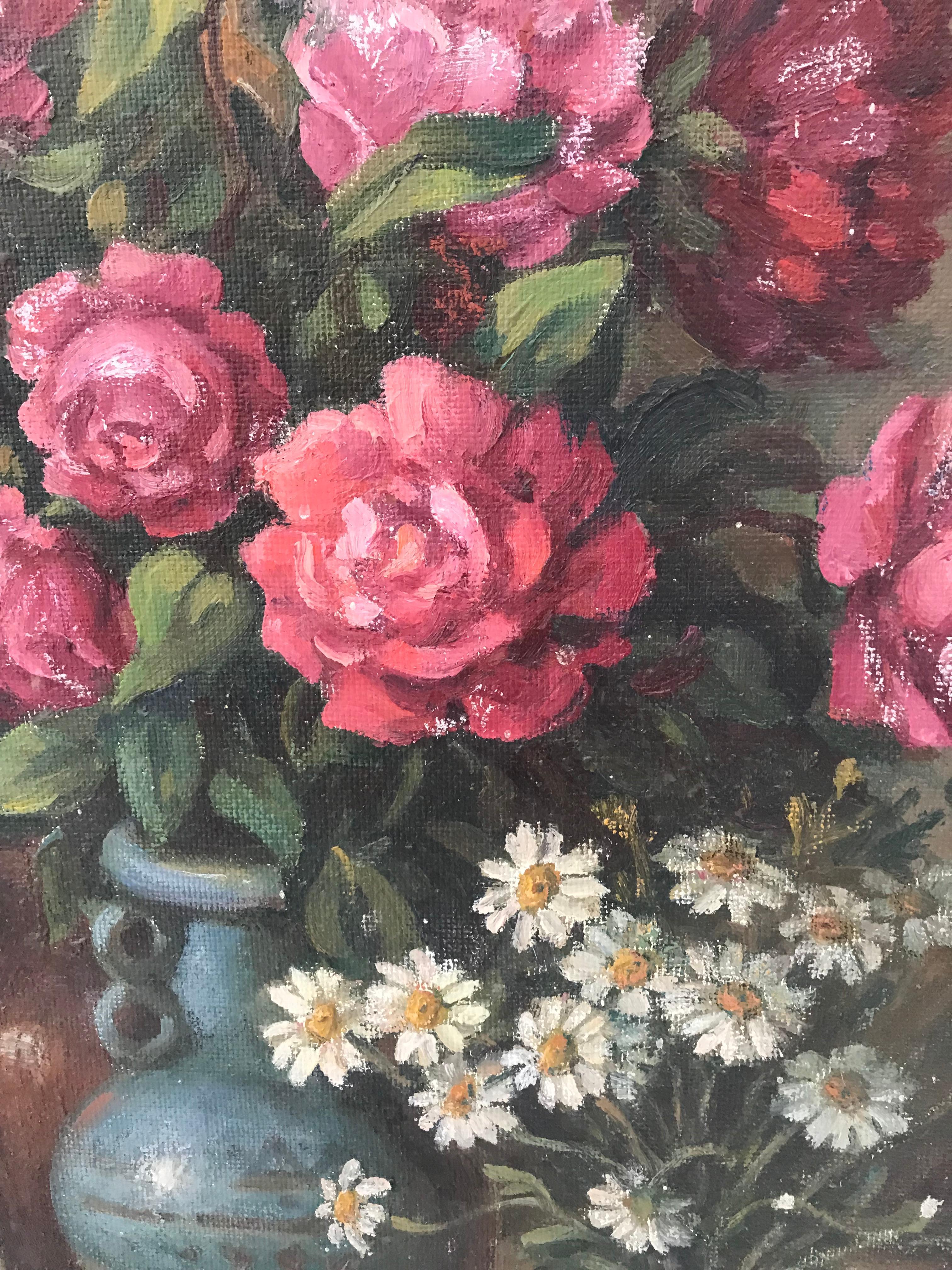Country  Still Life with Roses Painting For Sale