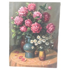 Floral Still Life with Roses Oil on Board