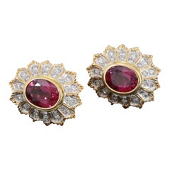 Floral Stud Earring Gold Earrings, Cute Garnet earrings for her
