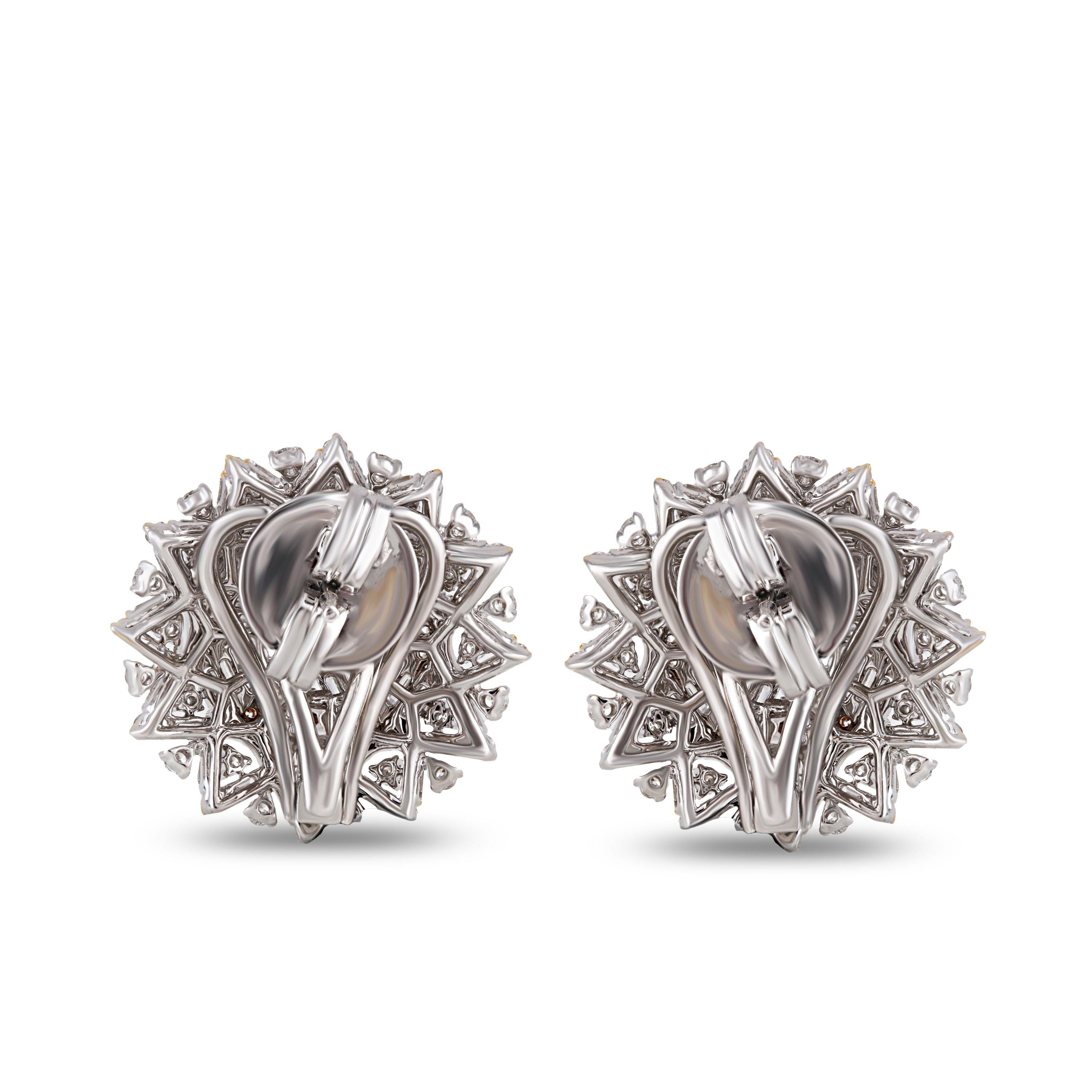 Baguette Cut Floral Stud Earrings in Diamonds and 18 Karat Gold
