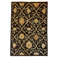 Floral Sultanabad 4' x 6' Rug in Brown, Gold, Sage, and Blue Organic Wool