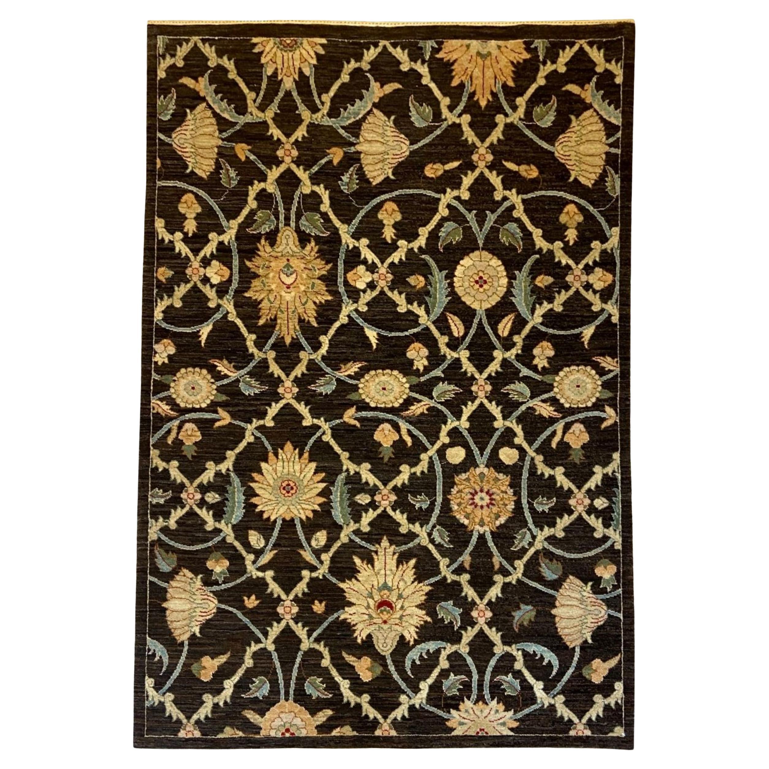 Floral Sultanabad Rugs 4
 x 6
 Teppich in Braun, Gold, Sage, und Blau Bio-Wolle im Angebot