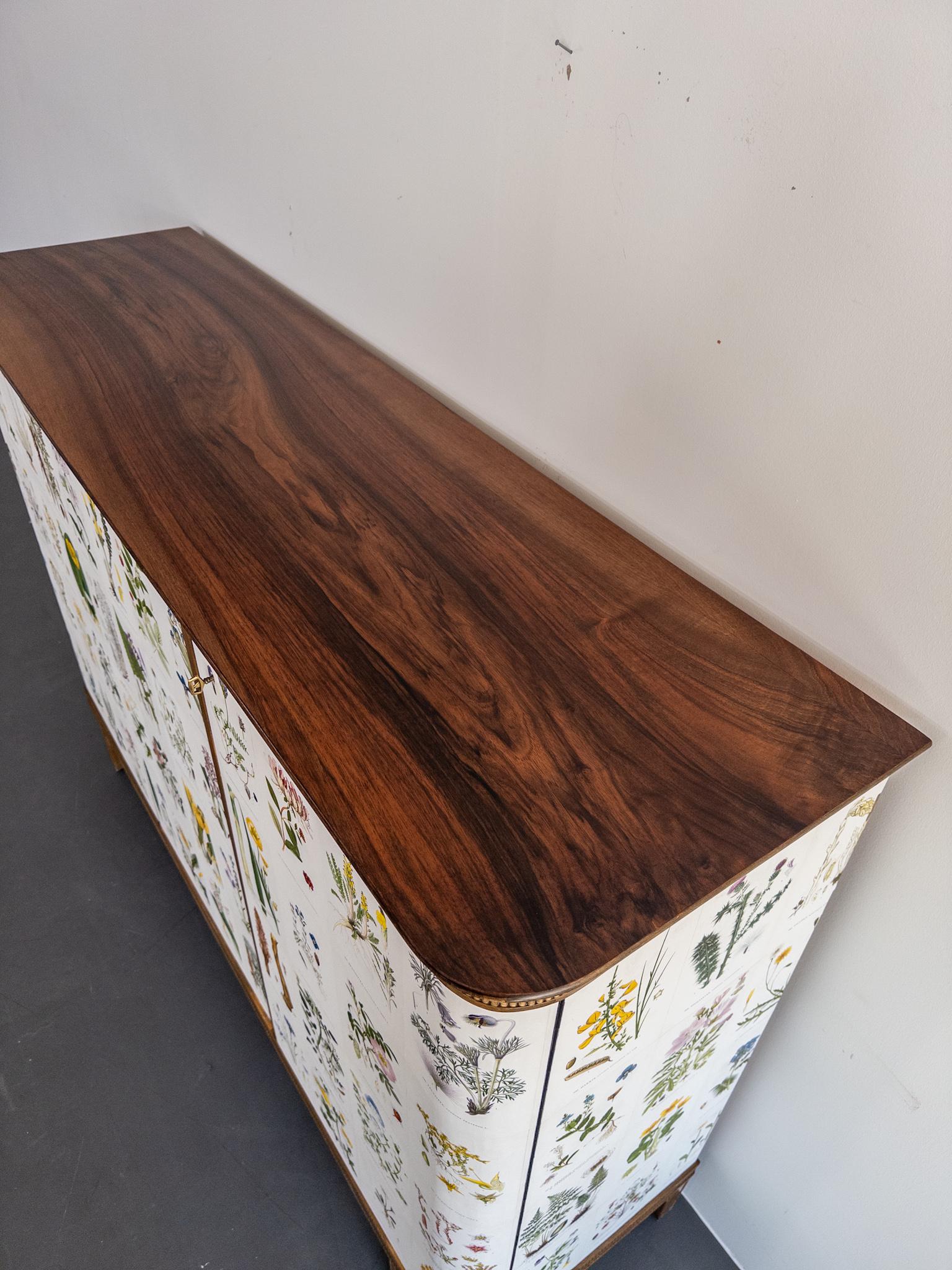 Walnut Floral Swedish Modern Sideboard, 1940s — Inspired by Josef Frank For Sale