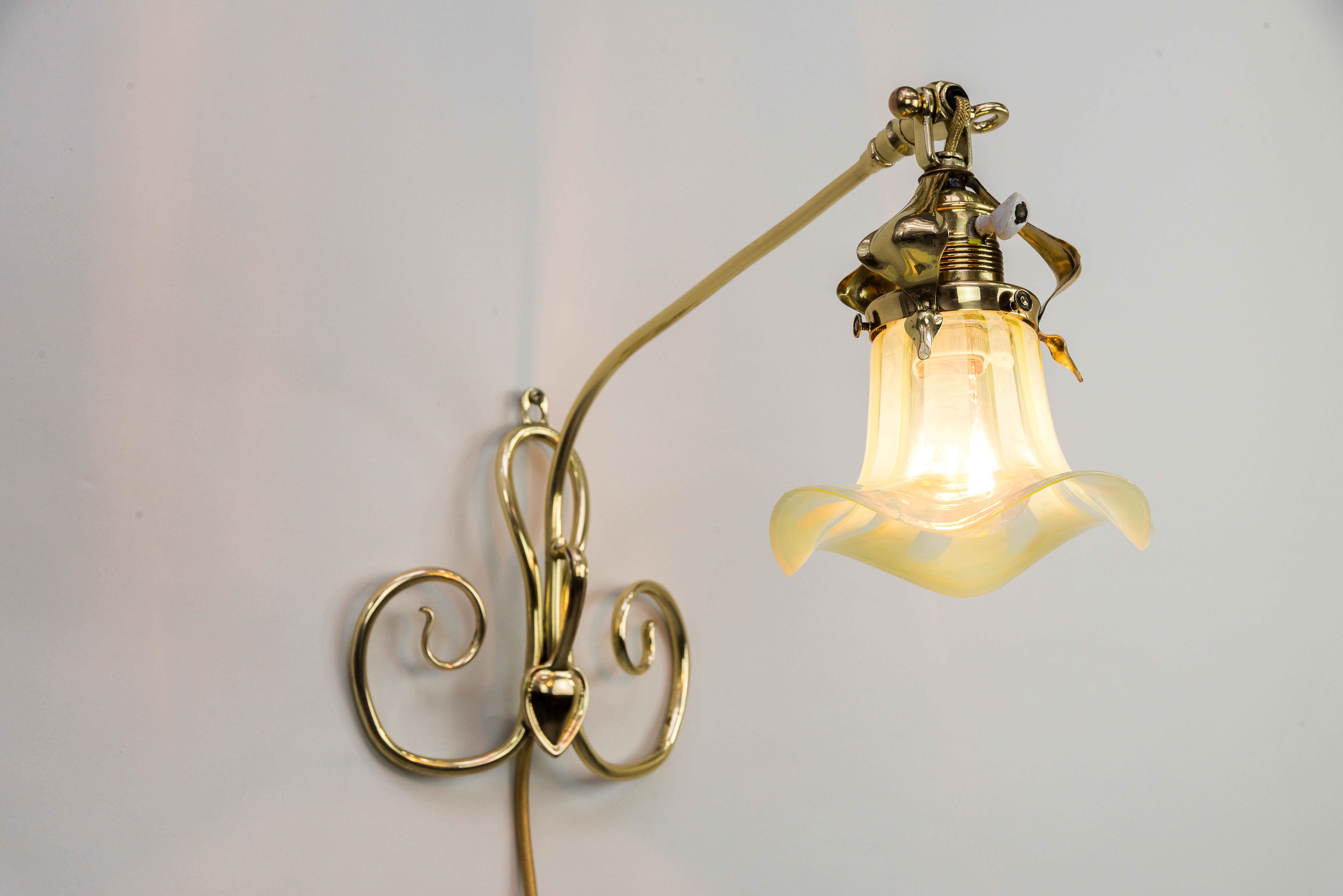 Floral Swiveling Wall Lamp with Original Opaline Glass, circa 1908s 3