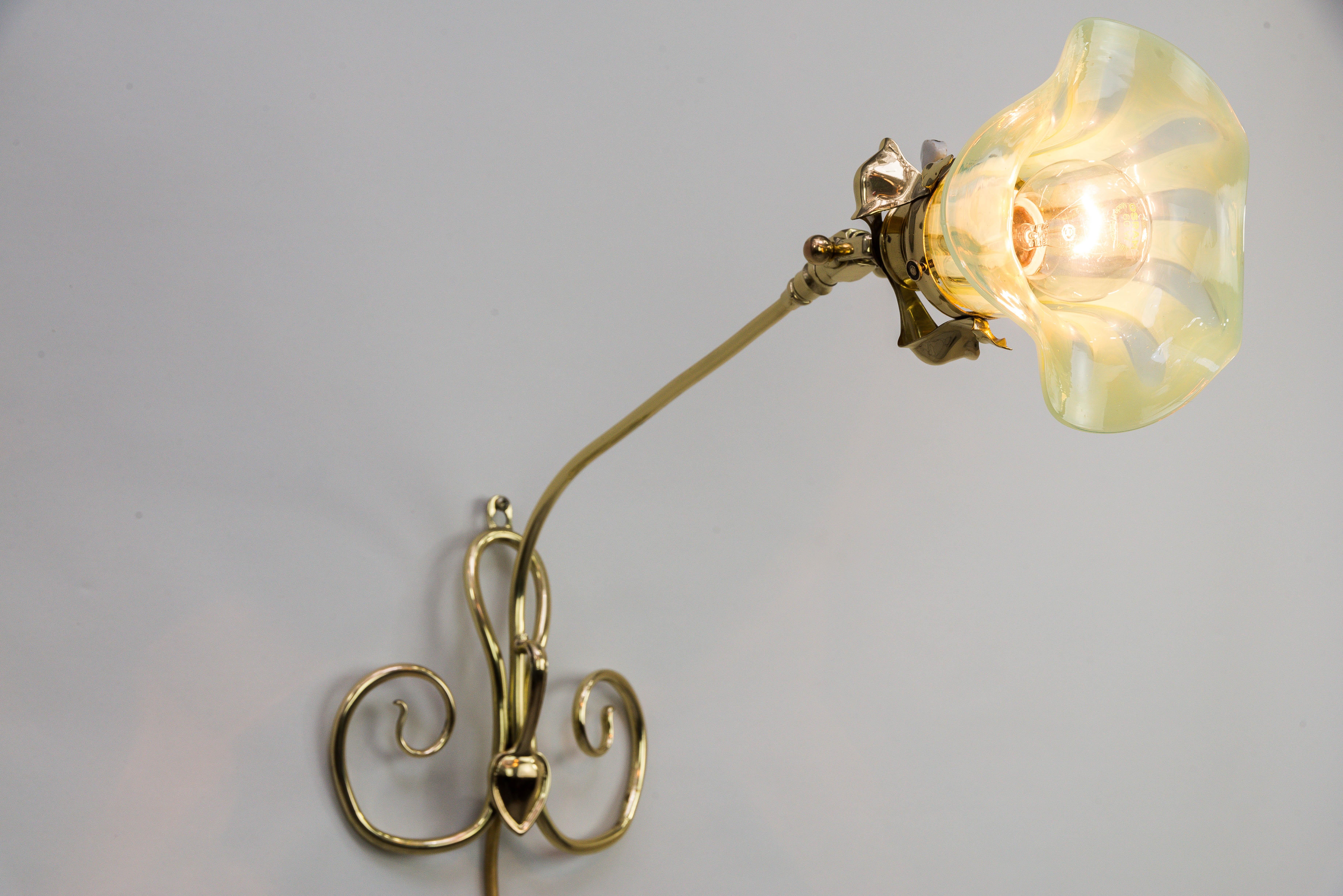 Floral Swiveling Wall Lamp with Original Opaline Glass, circa 1908s 5