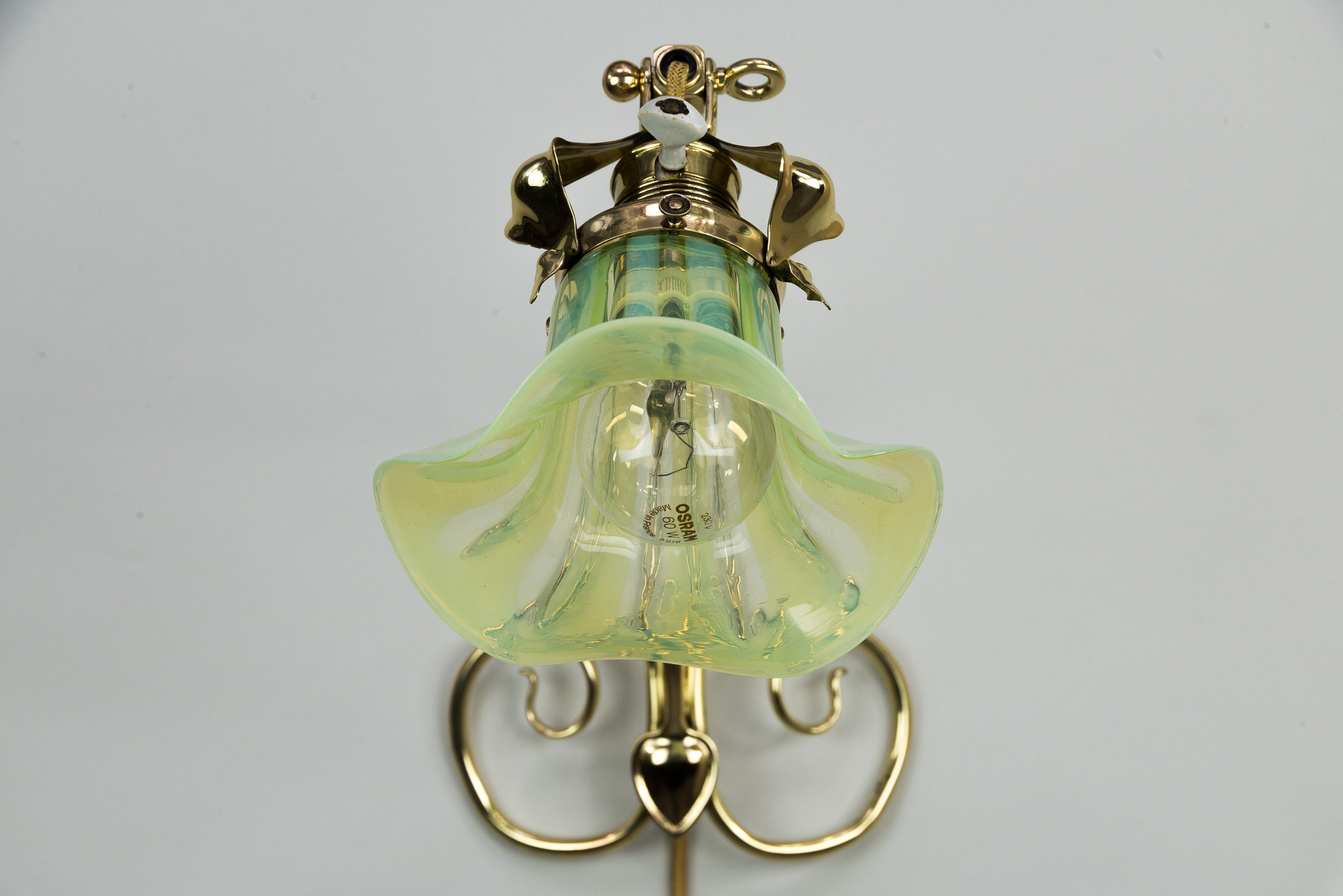 Jugendstil Floral Swiveling Wall Lamp with Original Opaline Glass, circa 1908s