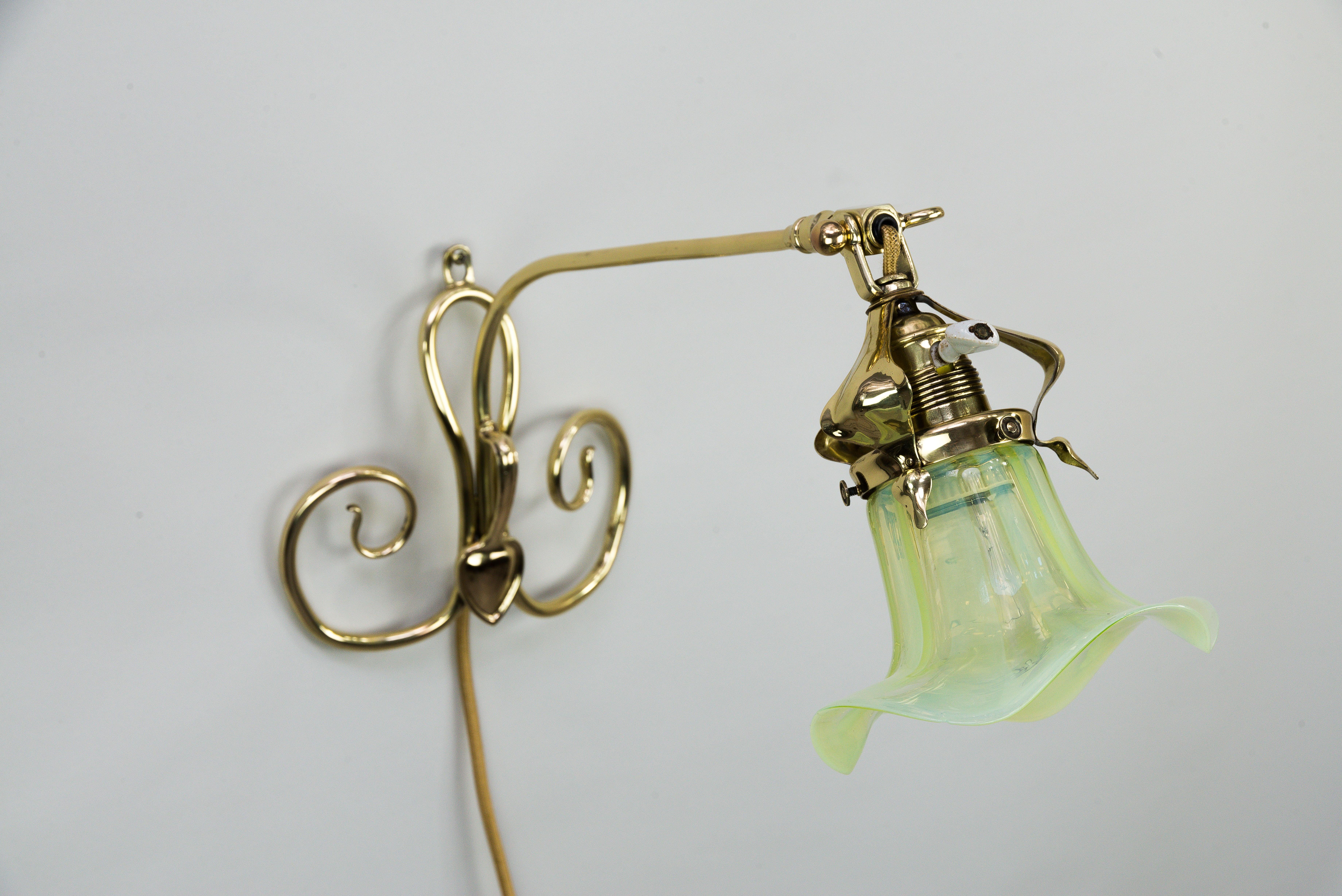 Austrian Floral Swiveling Wall Lamp with Original Opaline Glass, circa 1908s