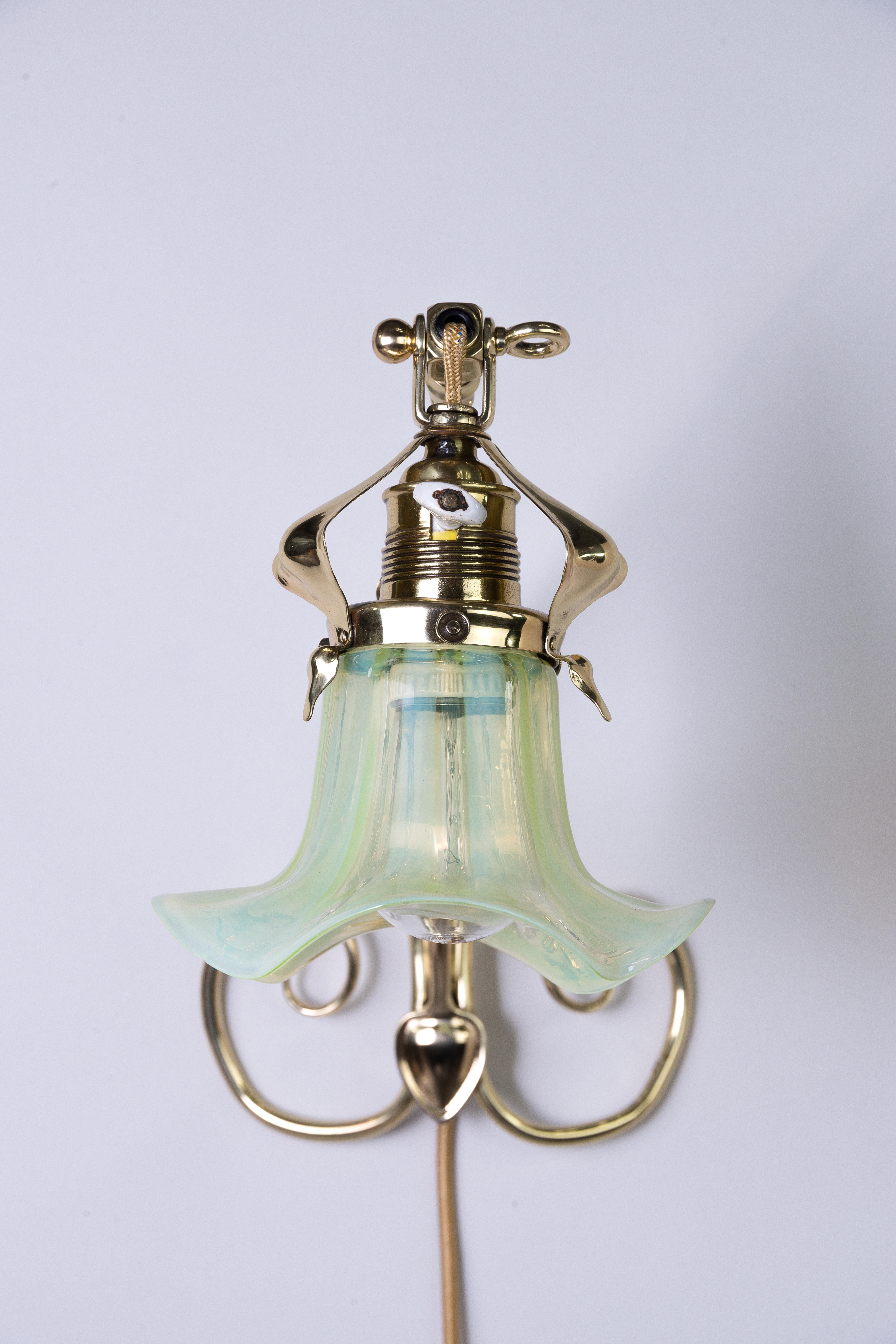 Lacquered Floral Swiveling Wall Lamp with Original Opaline Glass, circa 1908s