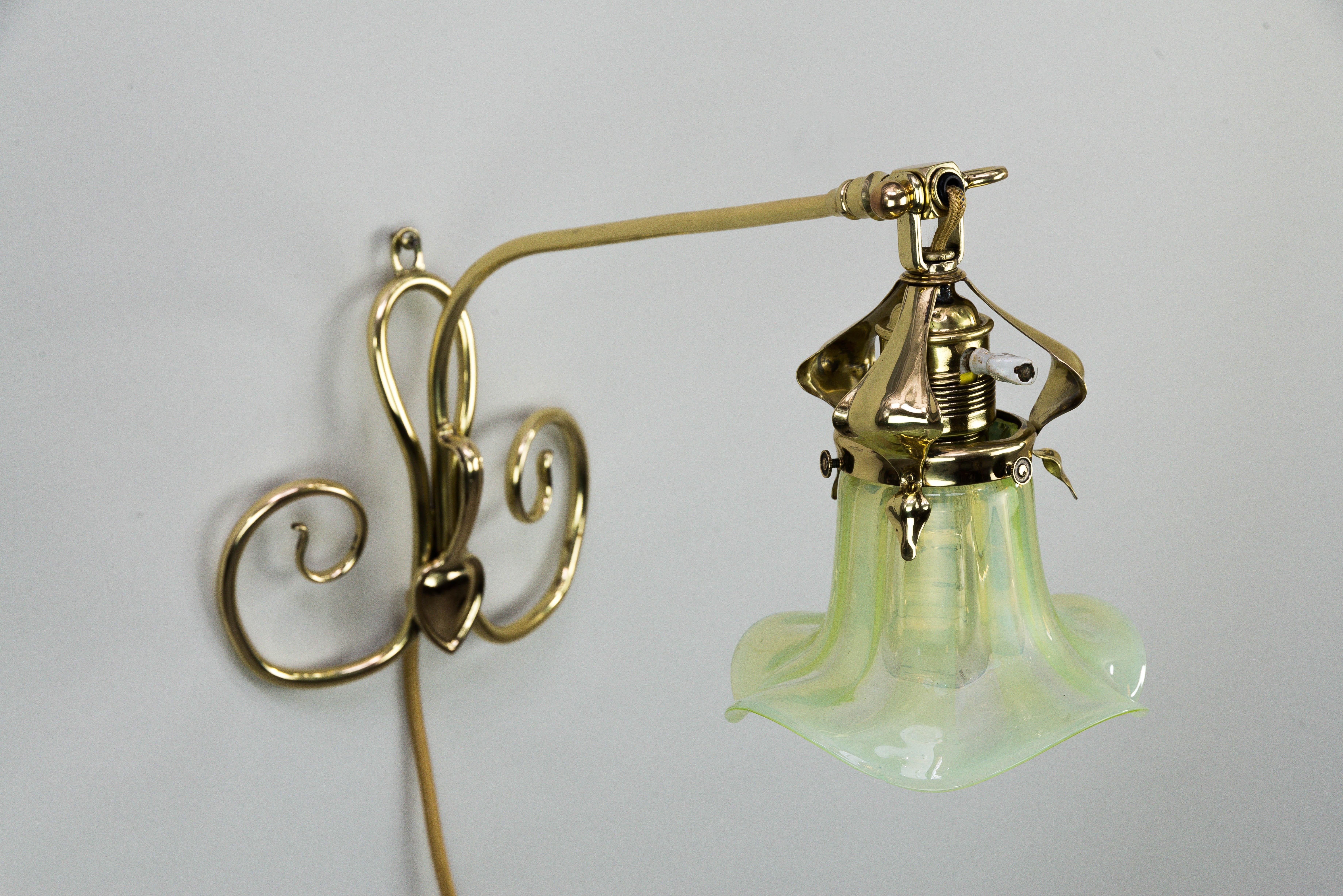 Floral Swiveling Wall Lamp with Original Opaline Glass, circa 1908s In Good Condition In Wien, AT