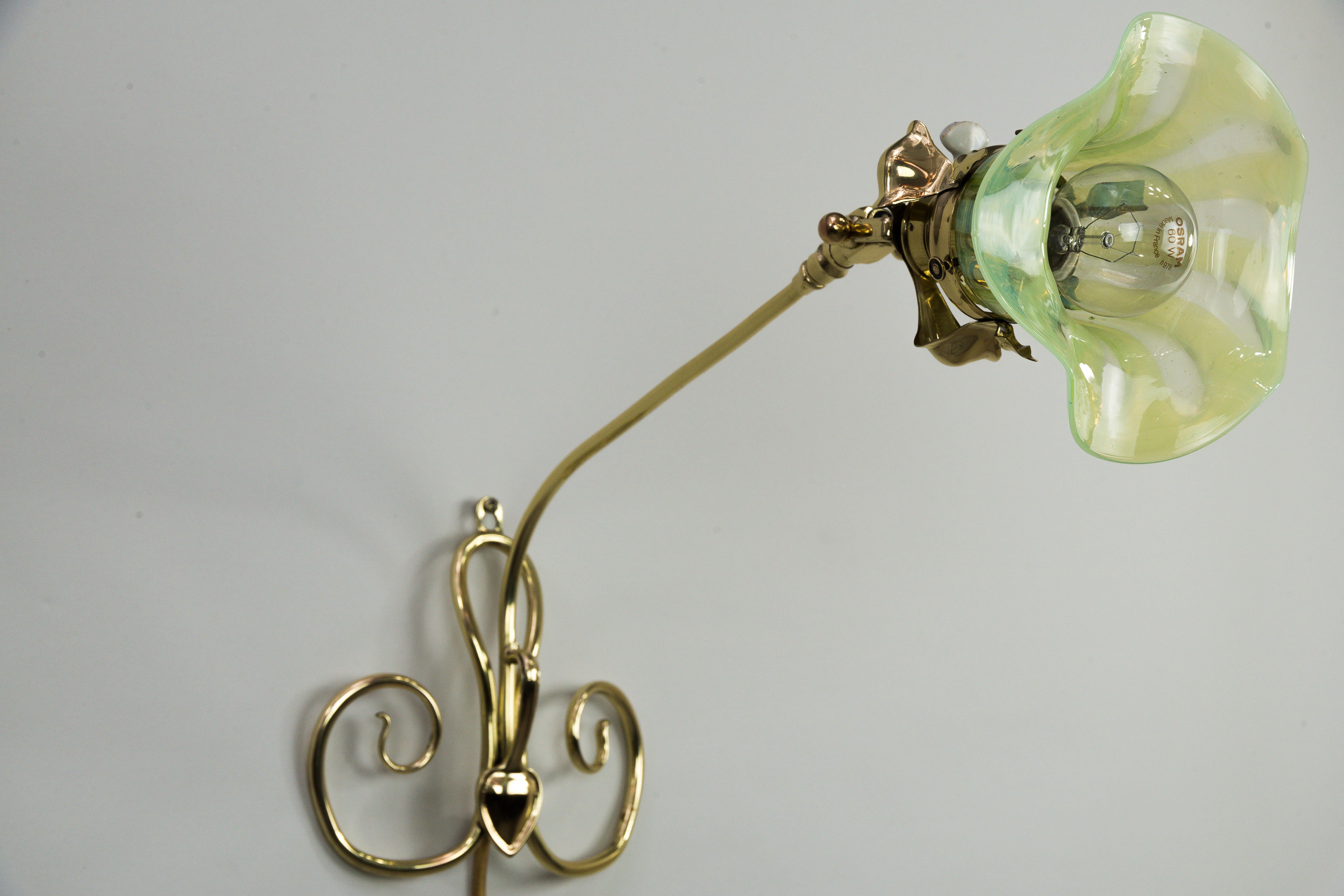 Floral Swiveling Wall Lamp with Original Opaline Glass, circa 1908s 1