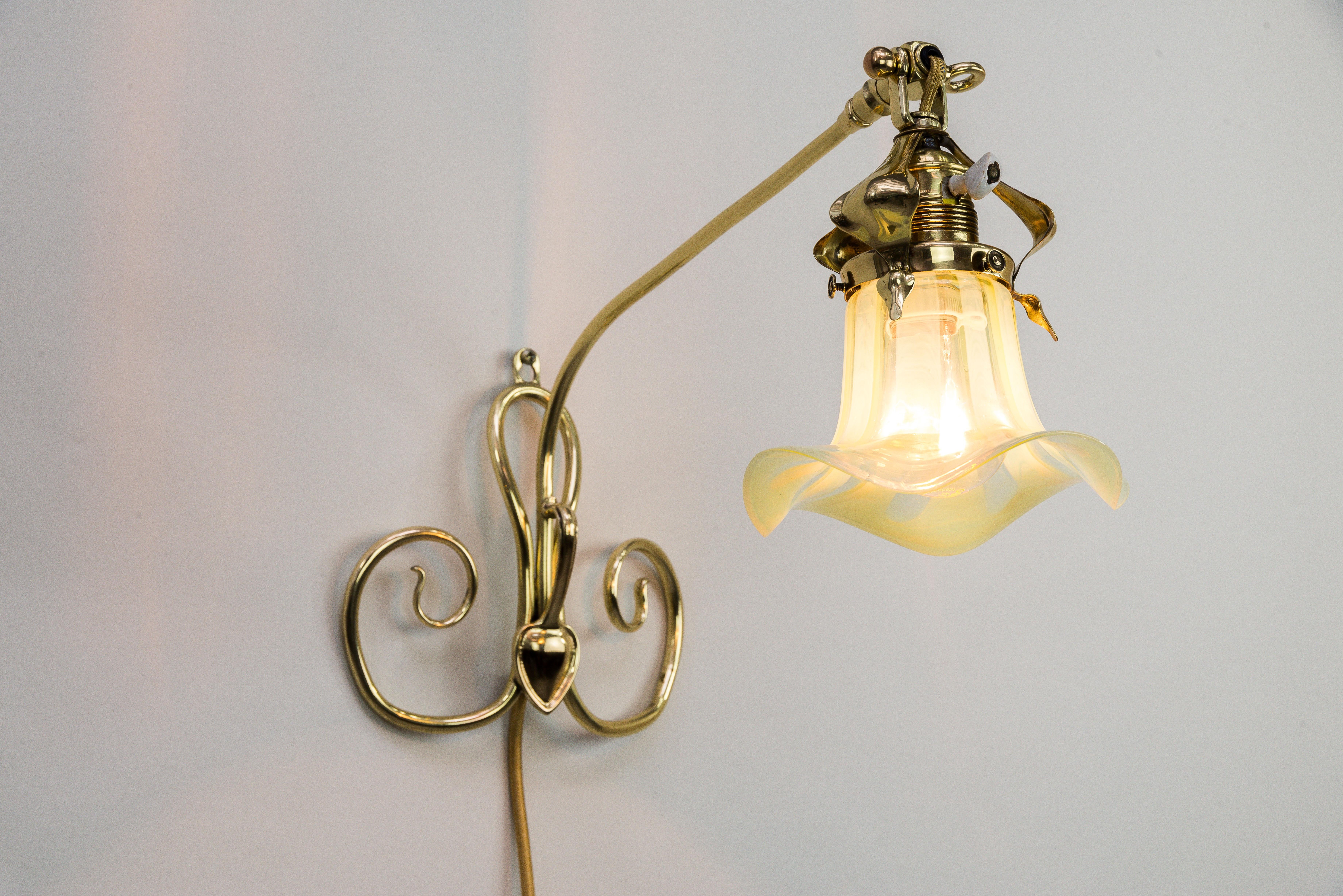 Floral Swiveling Wall Lamp with Original Opaline Glass, circa 1908s 2