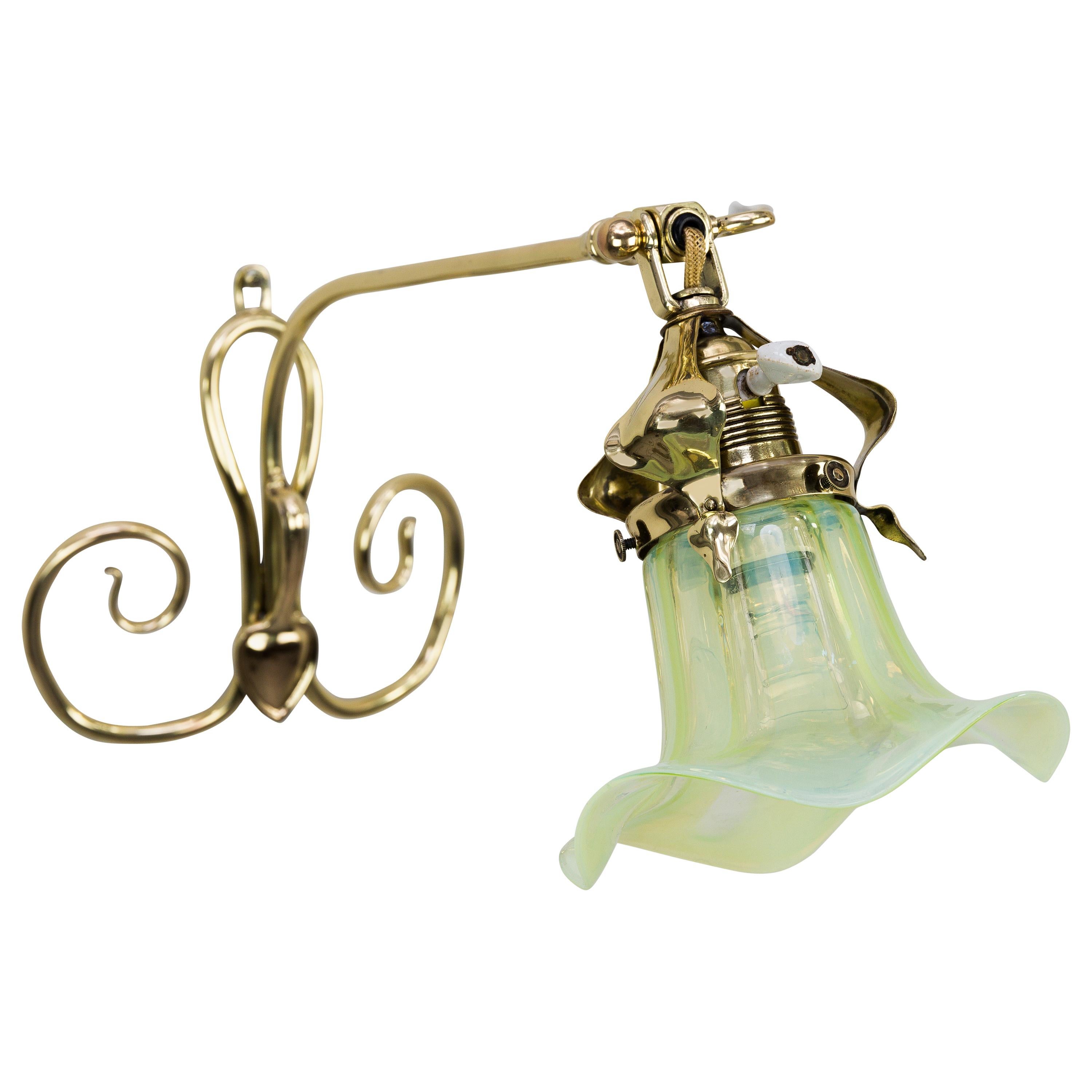Floral Swiveling Wall Lamp with Original Opaline Glass, circa 1908s