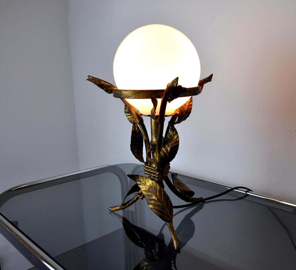 Metal Floral Table Lamp, Art Deco, Spain, 1960 For Sale