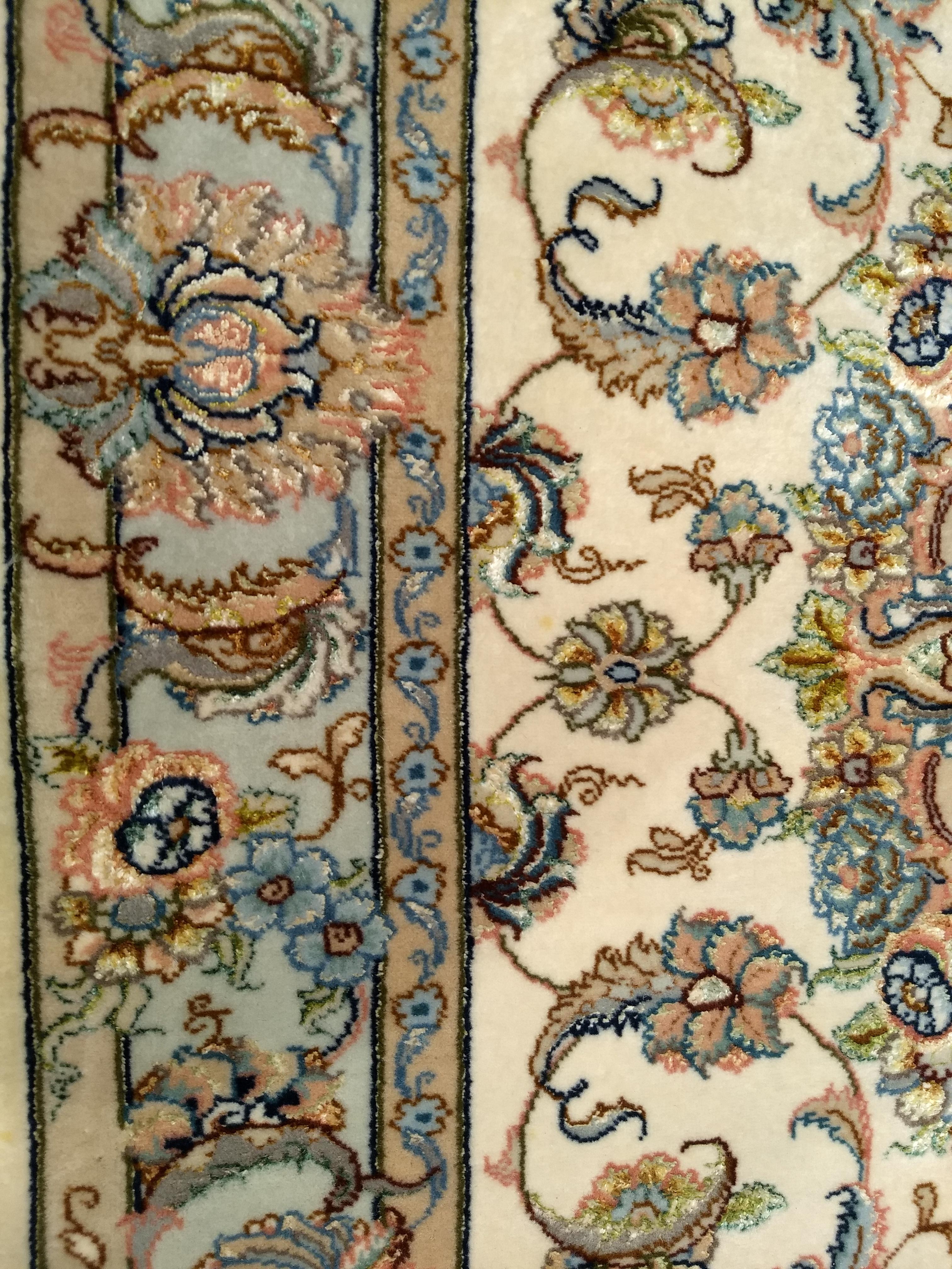 Persian Tabriz Runner in Medallion Floral Pattern in Ivory, Pale Blue, and Sage For Sale 3