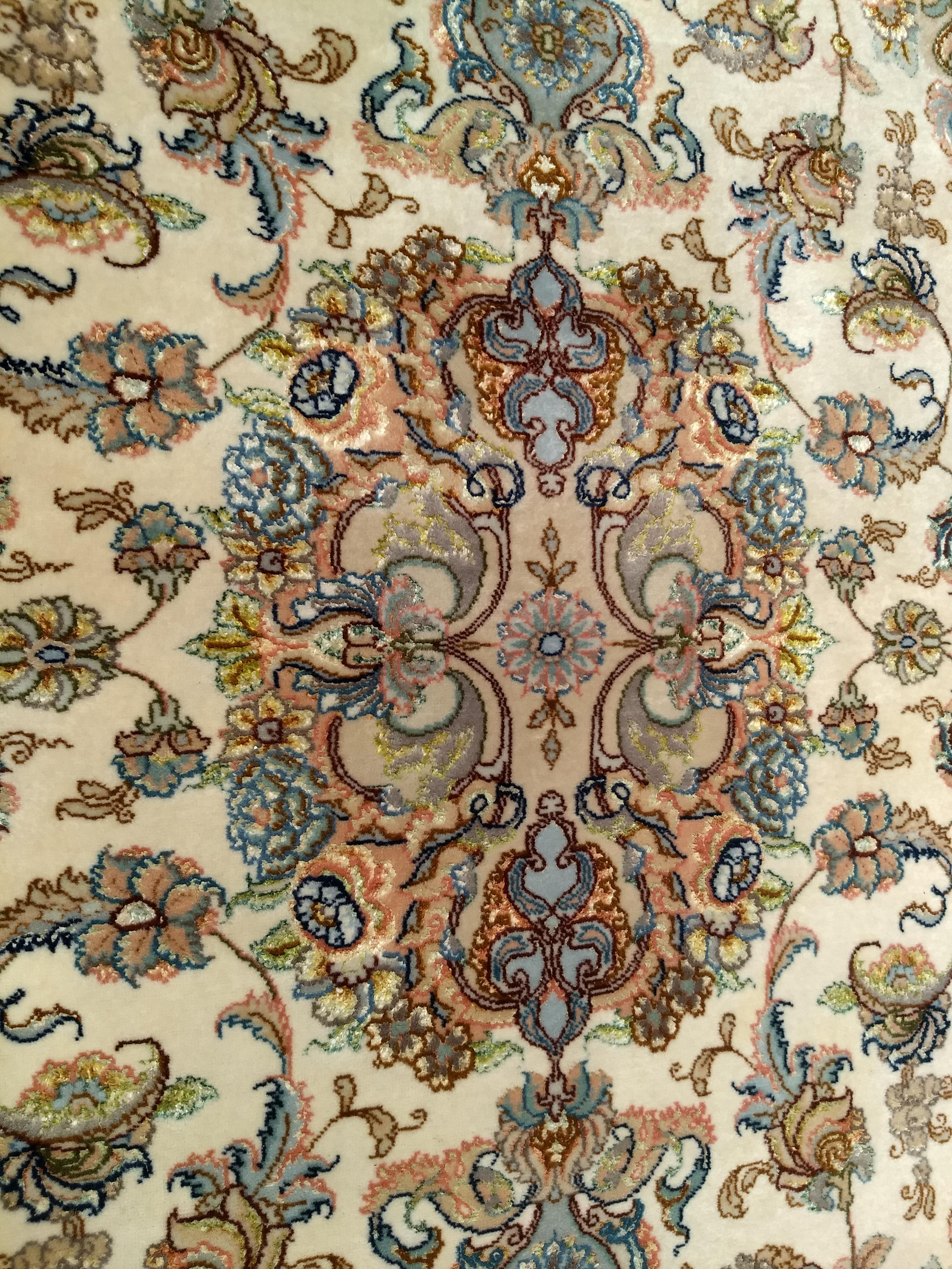Persian Tabriz Runner in Medallion Floral Pattern in Ivory, Pale Blue, and Sage For Sale 2