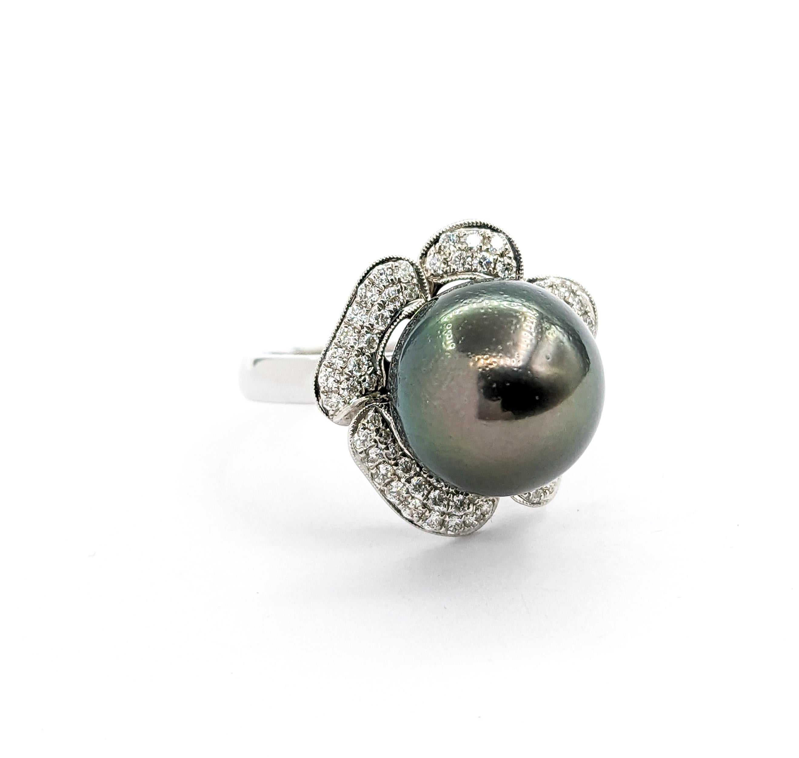 Floral Tahiti-Perlen- und Diamant-Kleidring - 18K Weißgold 4
