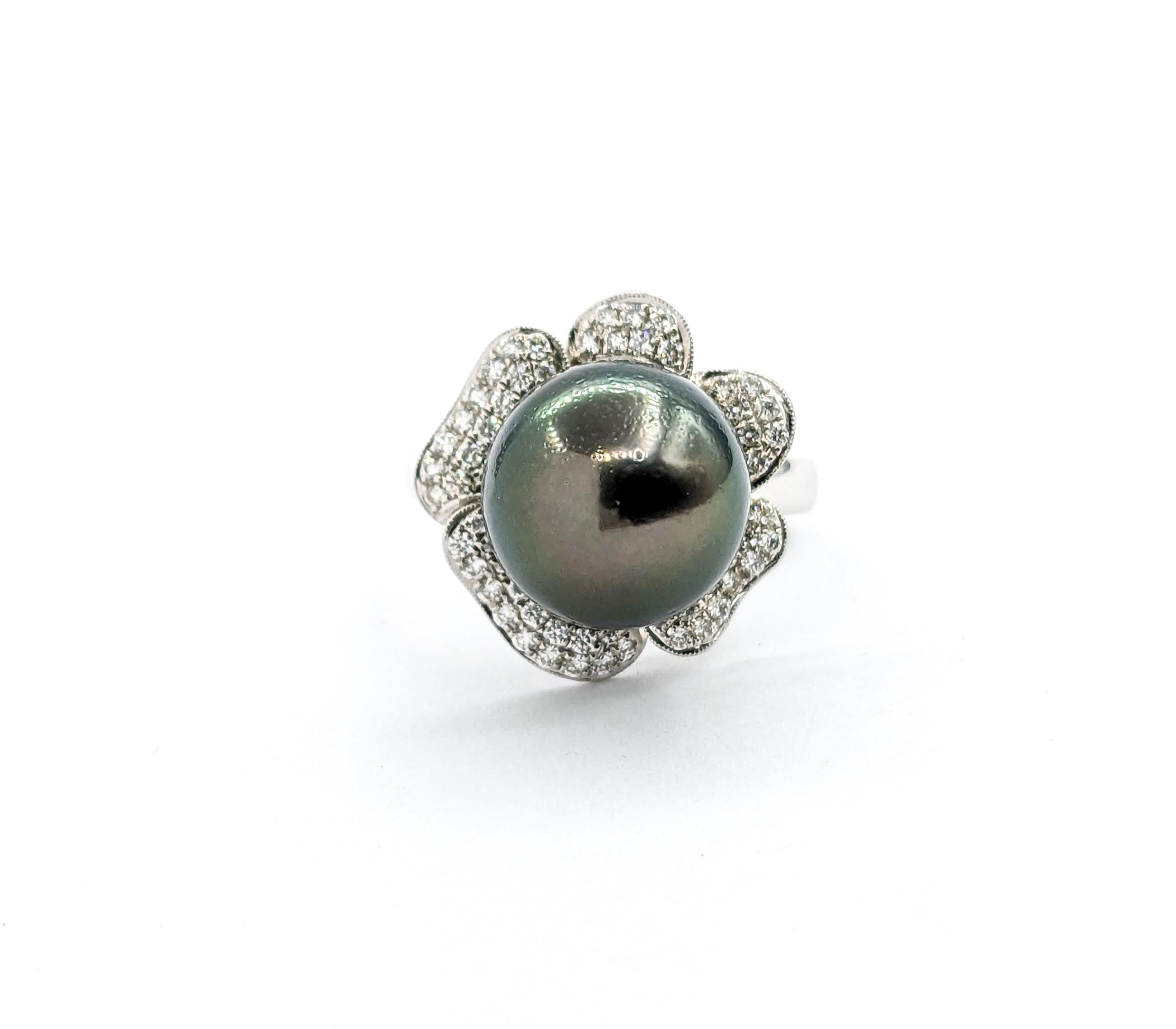 Floral Tahiti-Perlen- und Diamant-Kleidring - 18K Weißgold 5