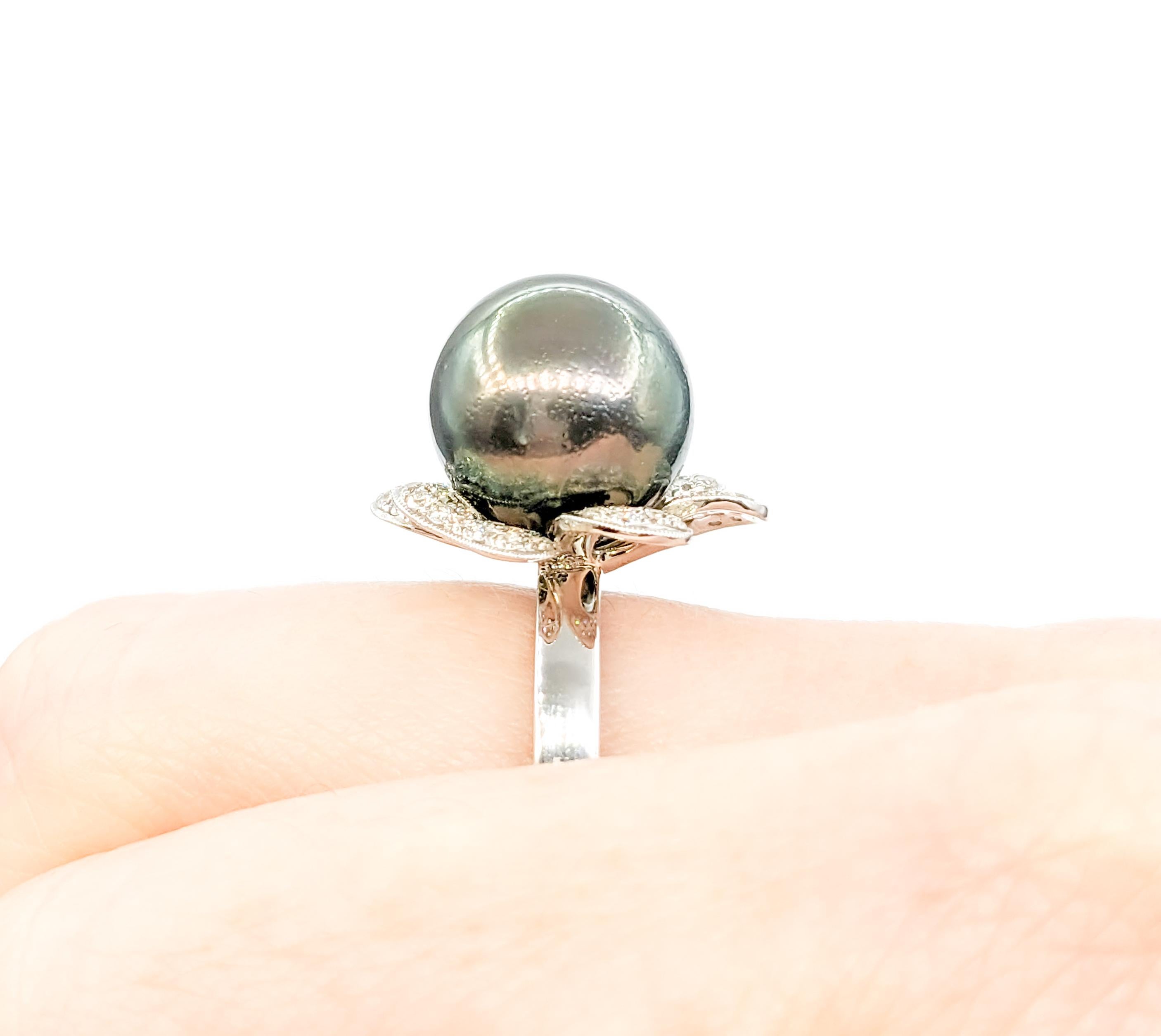 Floral Tahiti-Perlen- und Diamant-Kleidring - 18K Weißgold (Zeitgenössisch)