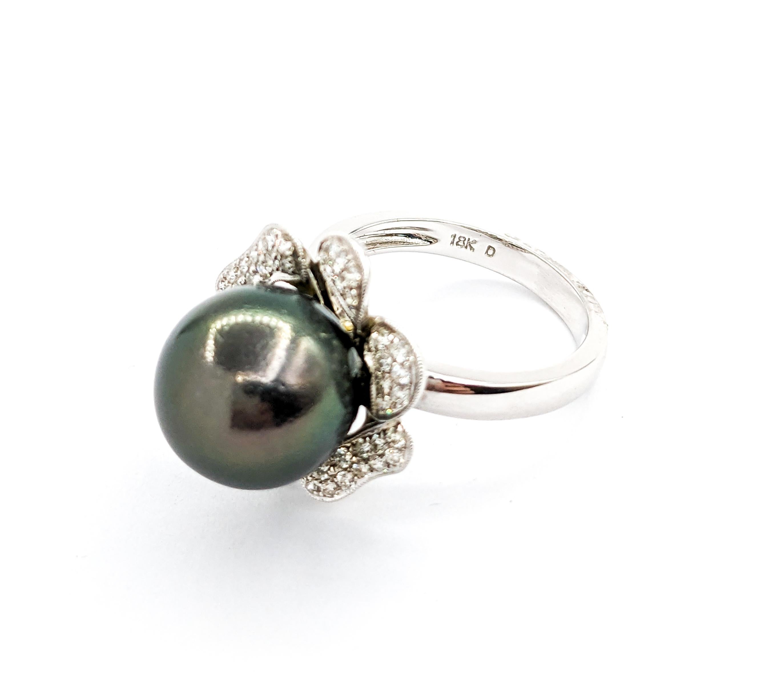 Floral Tahiti-Perlen- und Diamant-Kleidring - 18K Weißgold 1