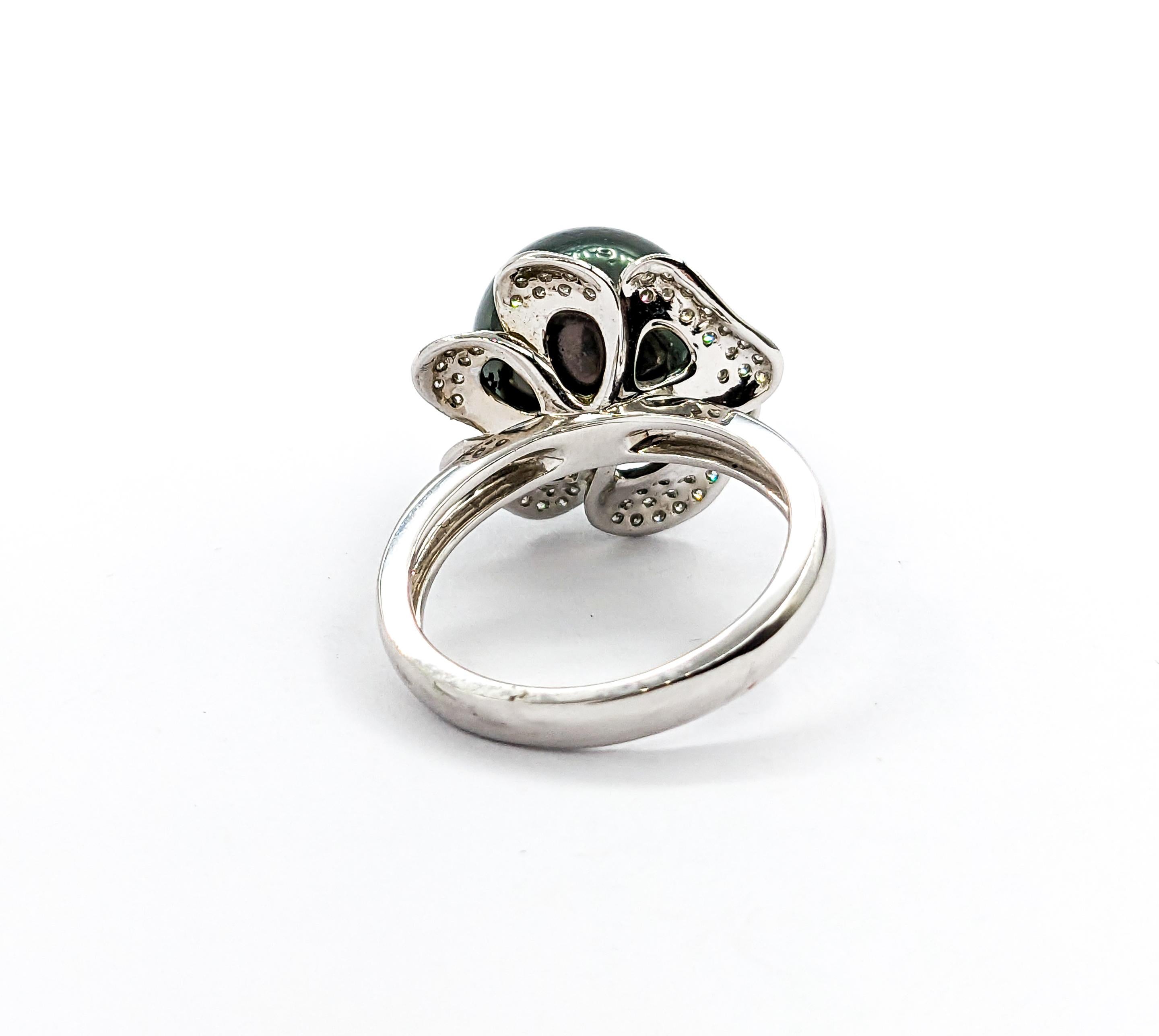 Floral Tahiti-Perlen- und Diamant-Kleidring - 18K Weißgold 2