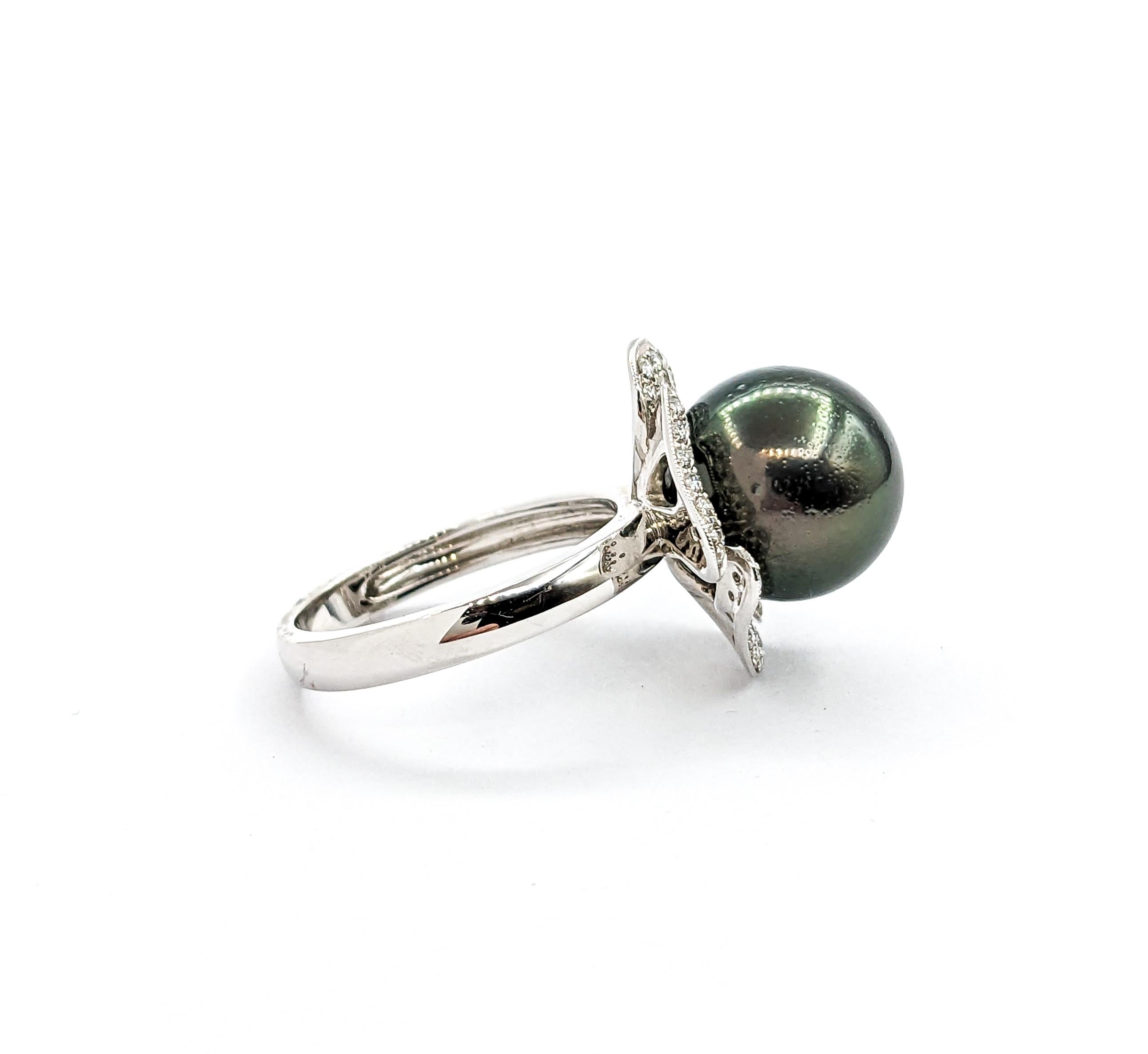 Floral Tahiti-Perlen- und Diamant-Kleidring - 18K Weißgold 3