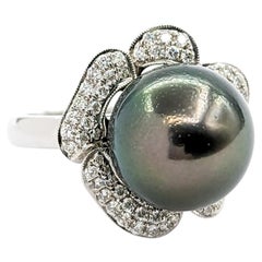 Floral Tahitian Pearl & Diamond Dress Ring - 18K White Gold