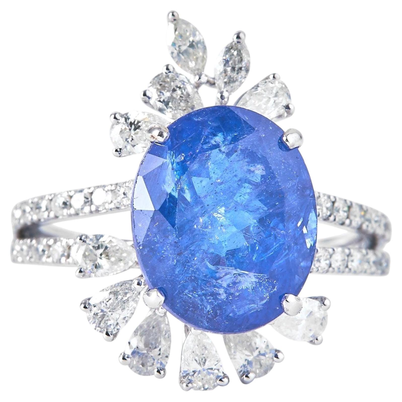 Floral Tanzanite Natural Diamond Edelstein Ring in 14k Solid Gold (zertifiziert)