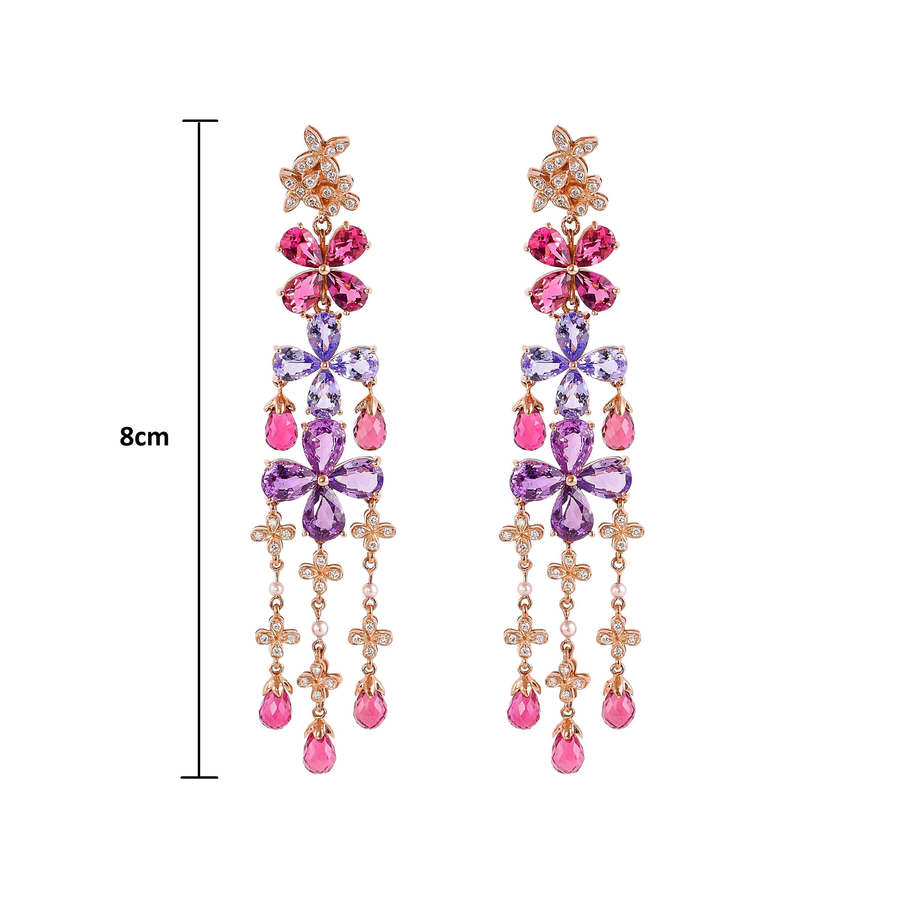 Sunita Nahata, boucles d'oreilles en or 18 carats avec tanzanite, saphir, tourmaline et diamants en vente 1